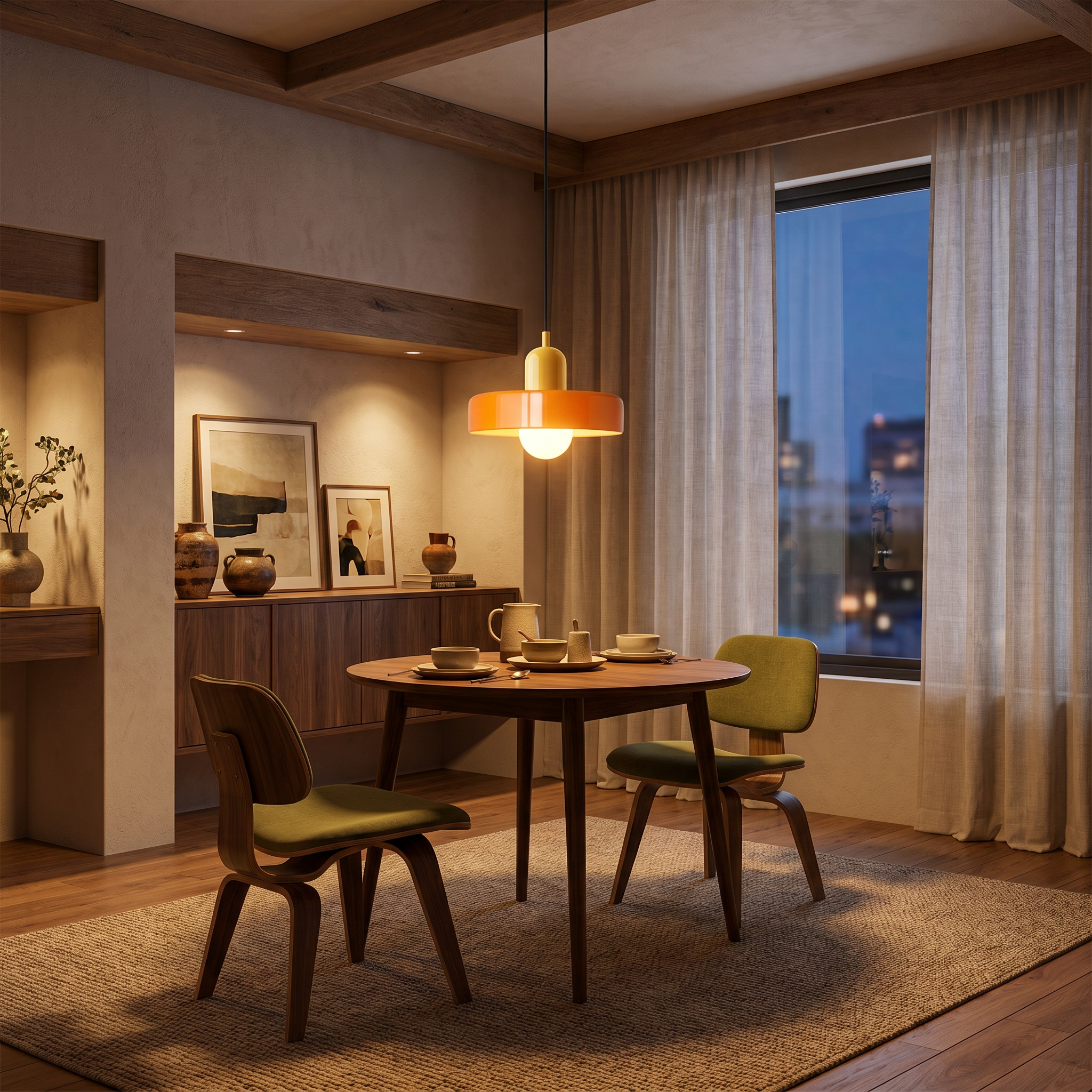 Colored Glass Pendant in dining room
