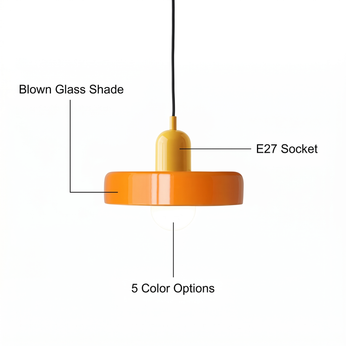 Colored Glass Pendant Light | Retro Kitchen Island Lighting for Dining Room & Bar