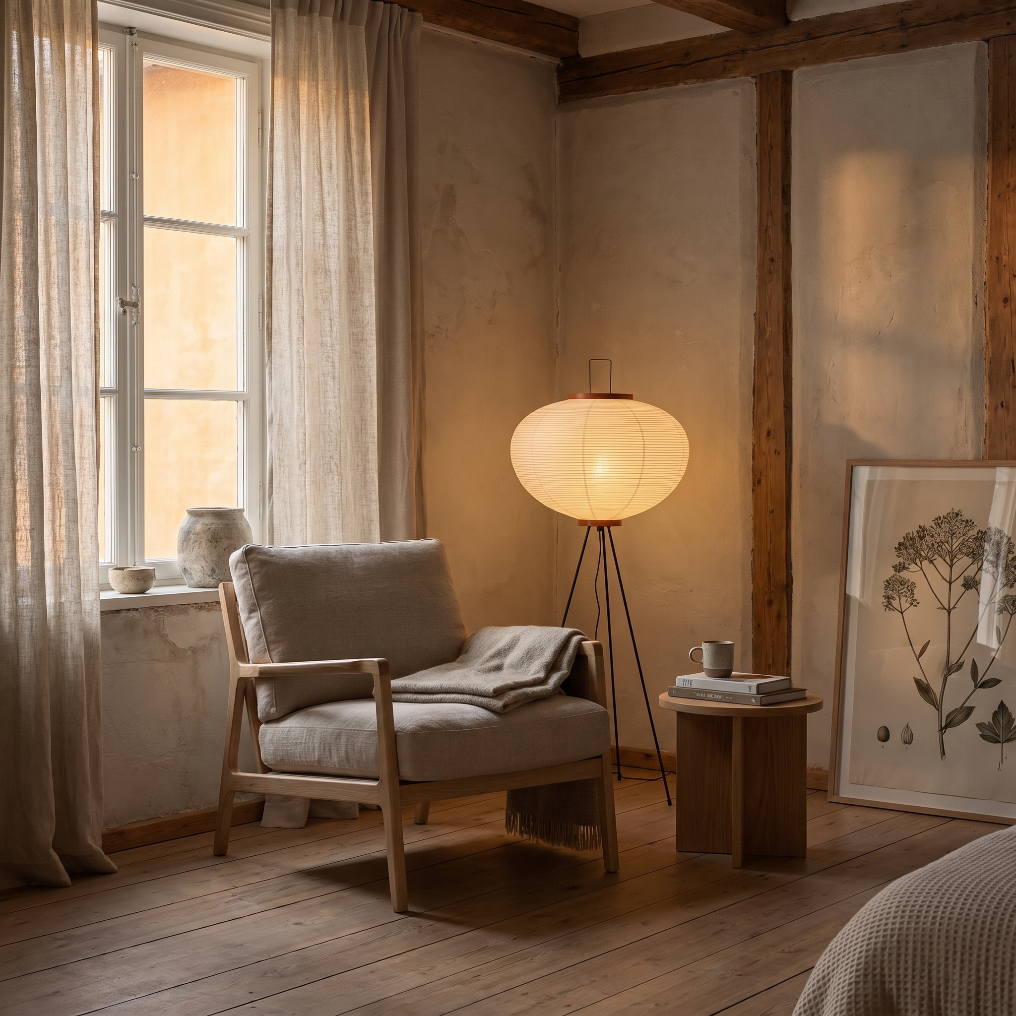 Rice Paper Floor Lamp in living room