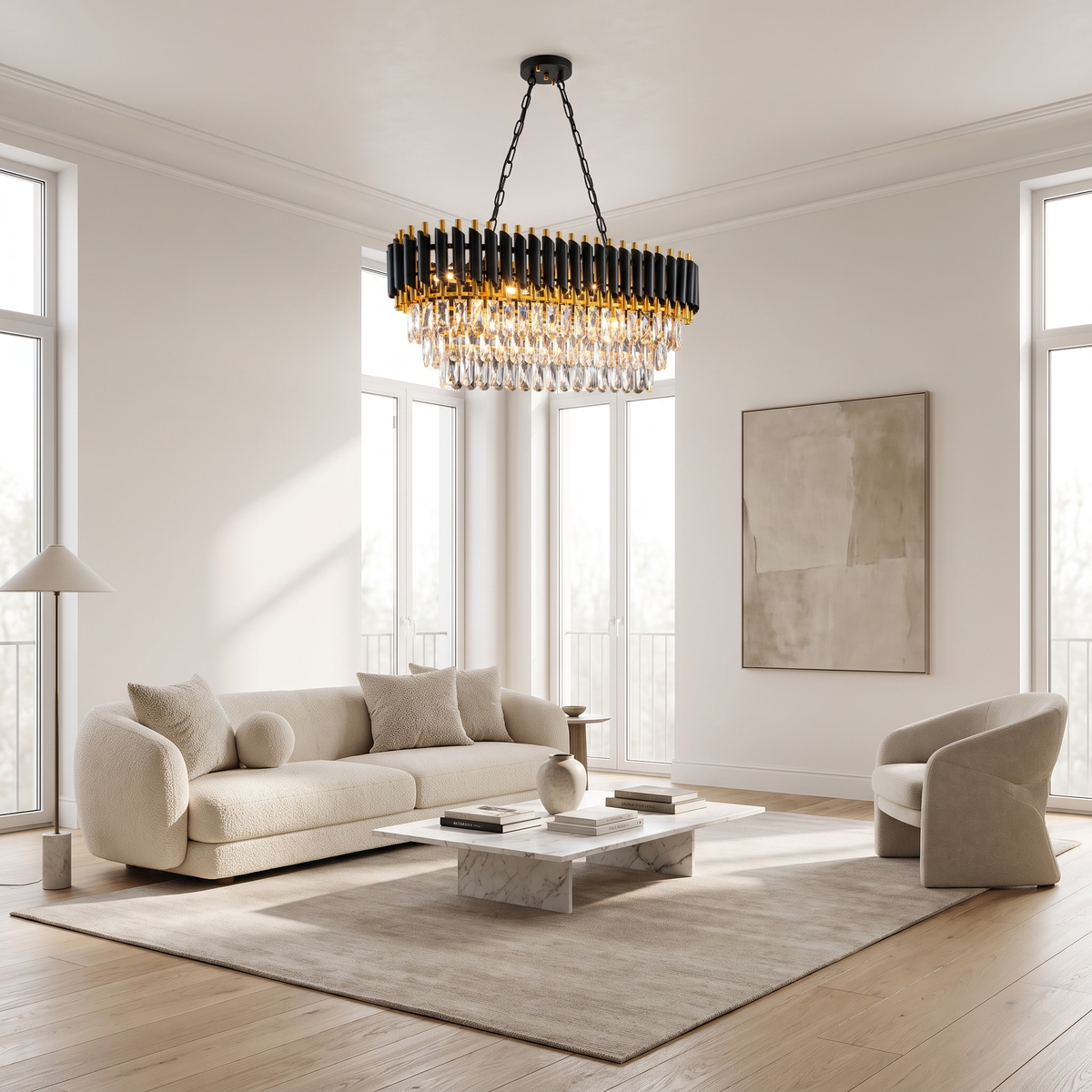 Crystal Chandelier | Black & Gold 3-Tier for Dining Room & Kitchen Island