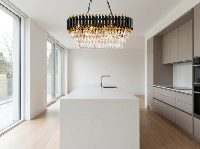 Modern Crystal Chandelier for Dining Room & Kitchen Island | Black & Gold 3-Tier K9 Crystal Ceiling Light, Dimmable