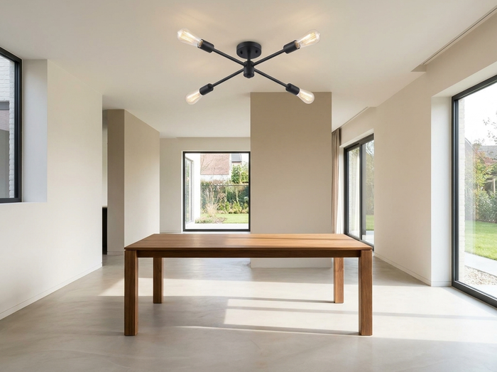 Modern Sputnik Chandelier for Bedroom & Dining Room | Industrial Mid-Century Fixture, Gold Black White, 4 or 6-Light