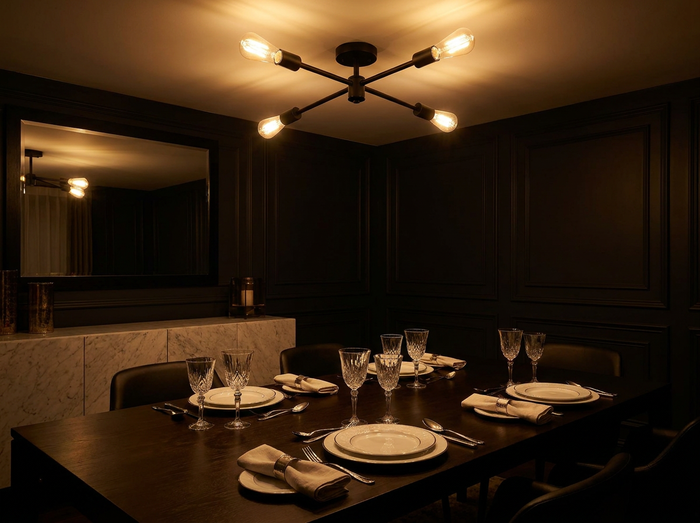 Designer Sputnik Chandelier for Bedroom & Dining Room | Industrial Mid-Century Fixture, Warm Ambient, Gold & Black