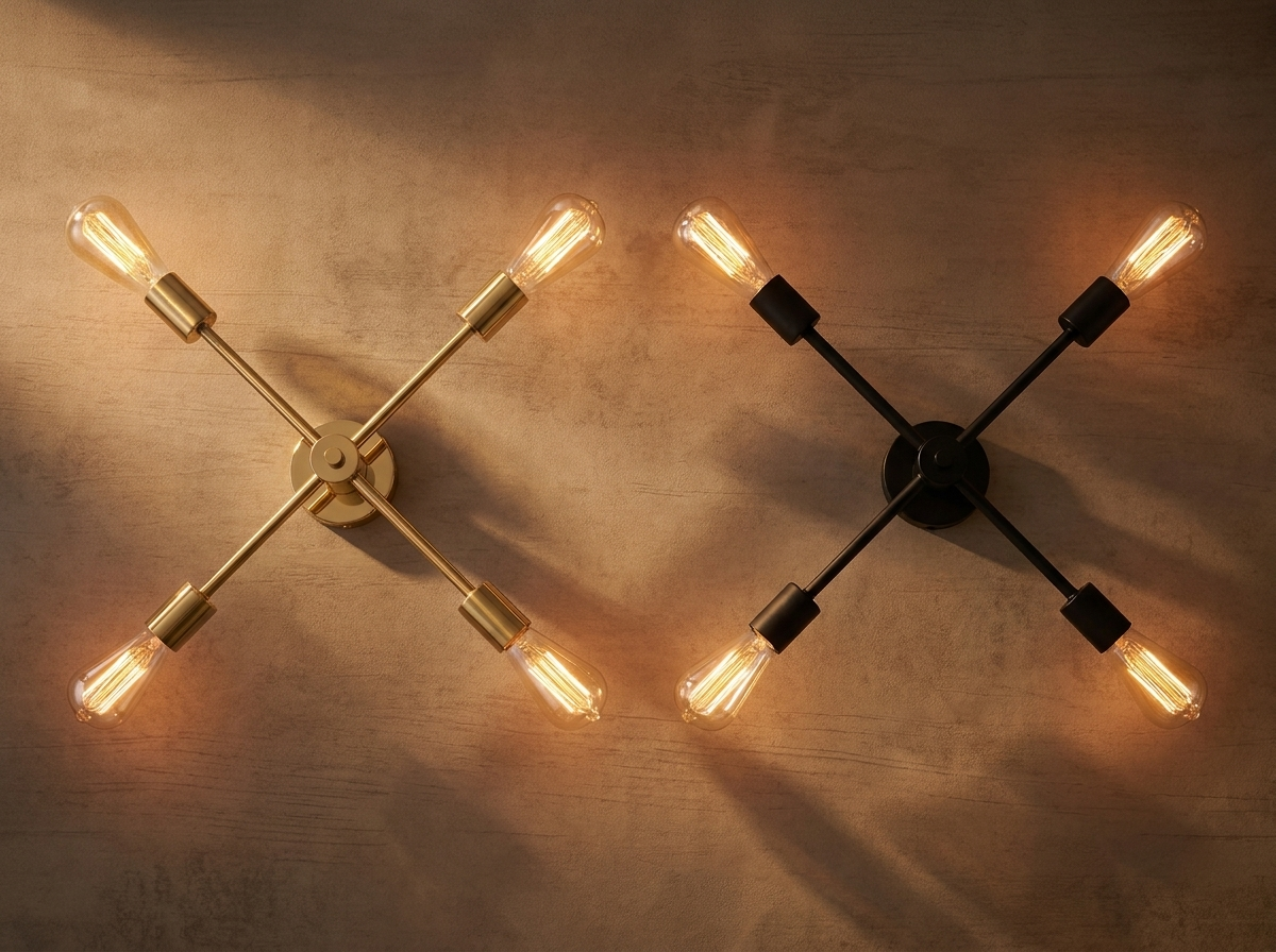 Gold and black finish comparison of the sputnik chandelier with warm lighting