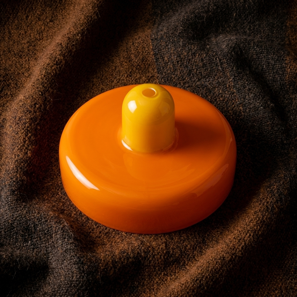 Flat lay product photo of the colored glass pendant light shade on a warm background