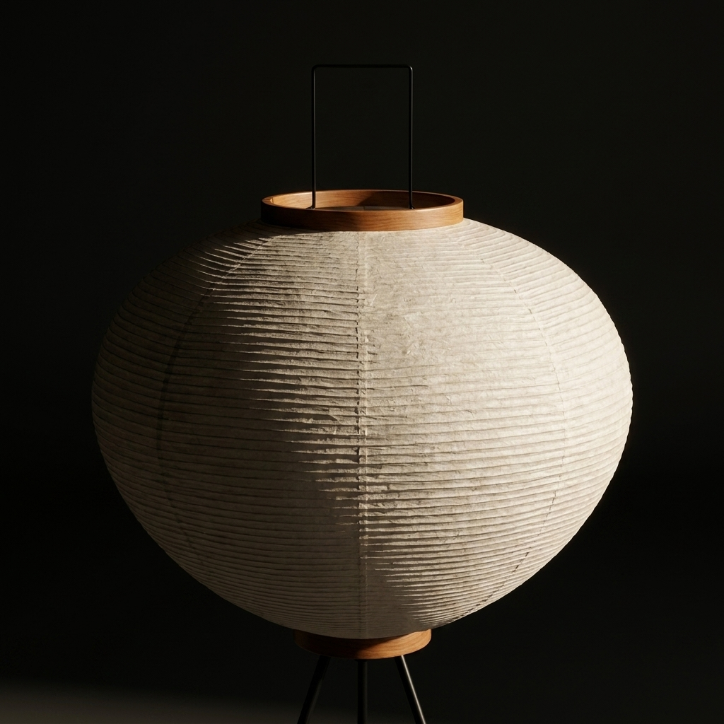 Close-up of the small designer rice paper table lamp
