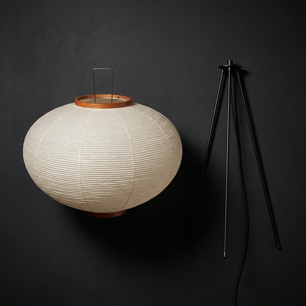 Flat lay architectural product photo of the designer rice paper lamp shade