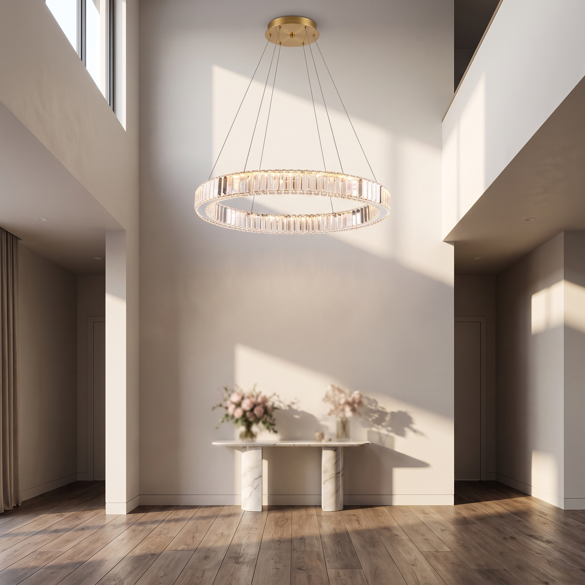 Solaria Crystal Ring Chandelier, 80cm, statement piece in a grand double-height entryway