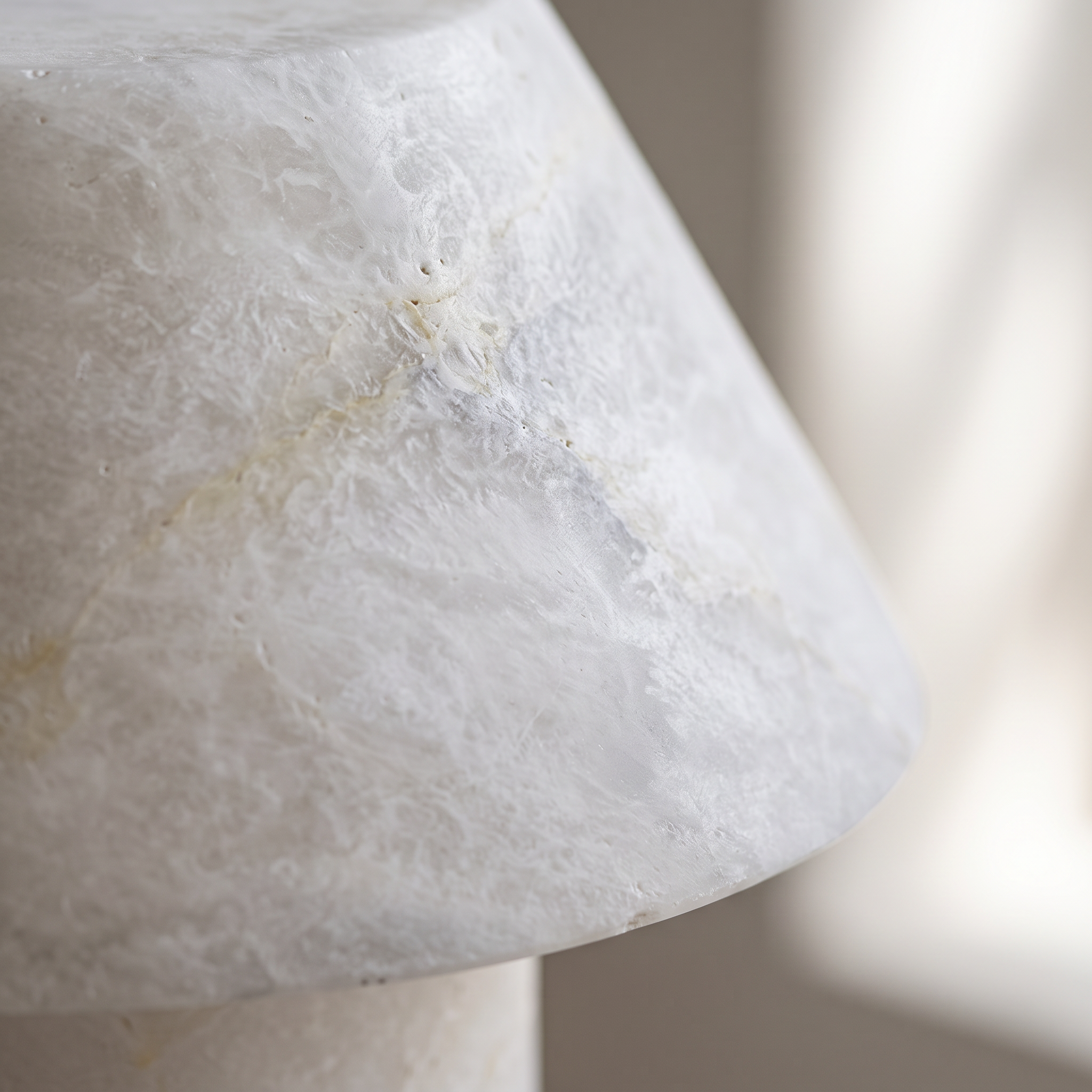 Petra Alabaster Table Lamp close-up, natural stone veining and texture