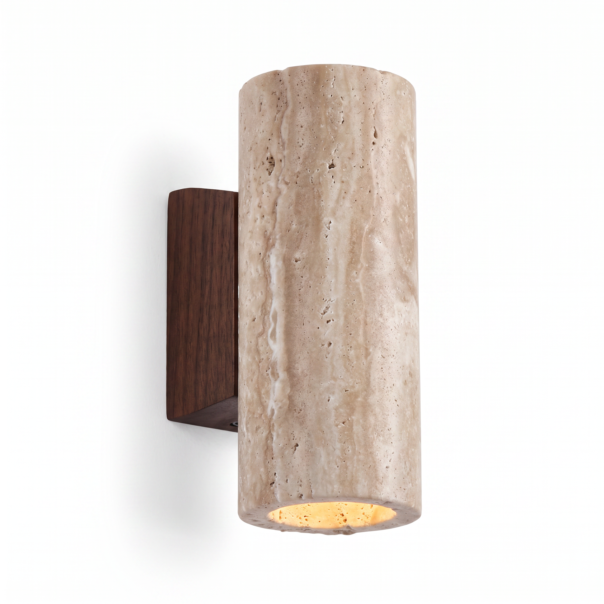 Travertine Column Sconce, Round column, S 6.3in, pure white background