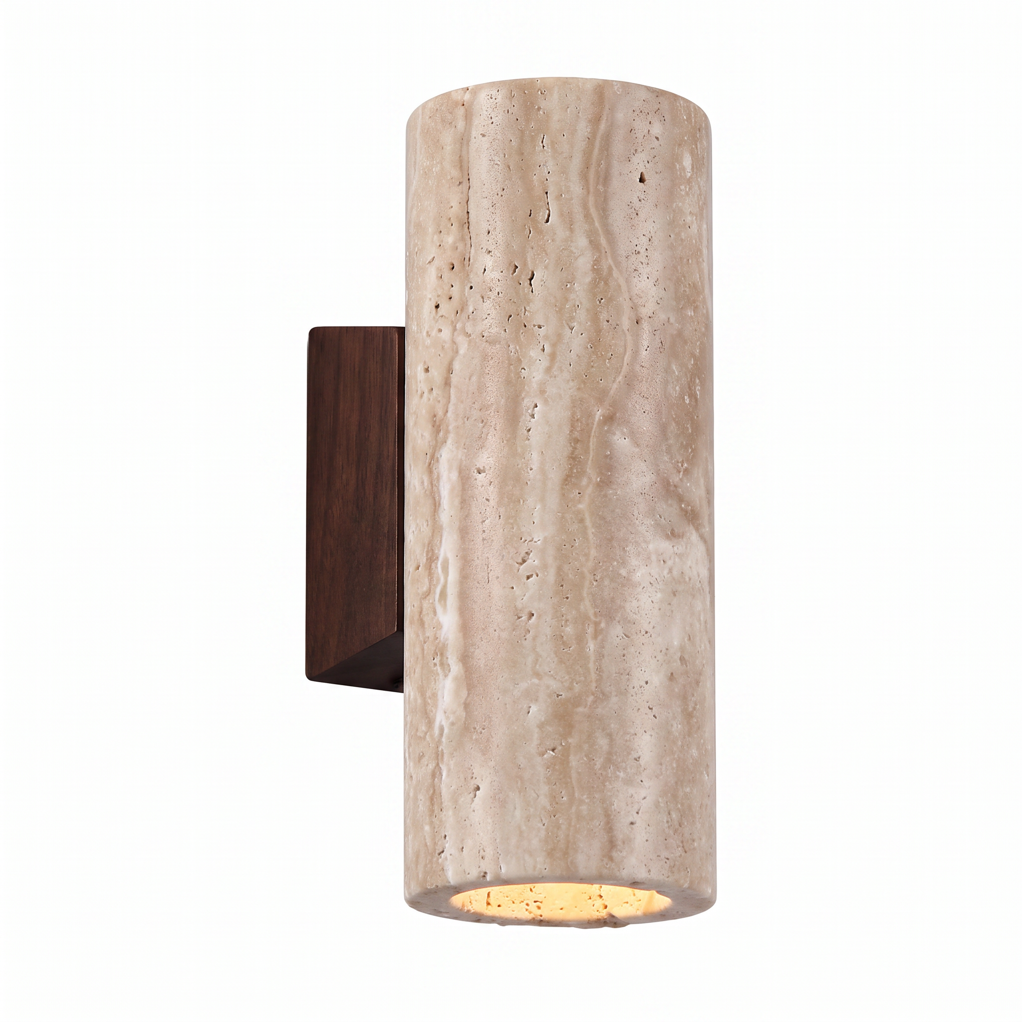 Travertine Column Sconce, Round column, M 9.1in, pure white background