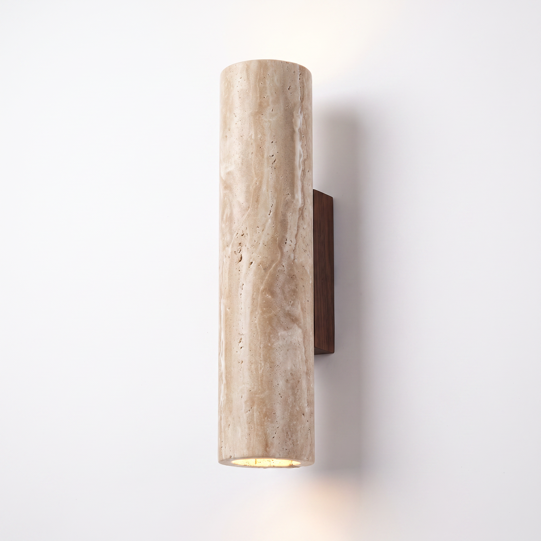 Travertine Column Sconce, Round column, XL 12.6in, pure white background