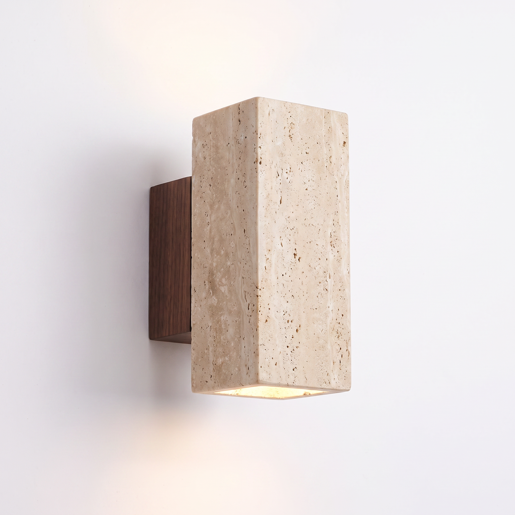 Travertine Column Sconce, Square block, S 6.3in, pure white background