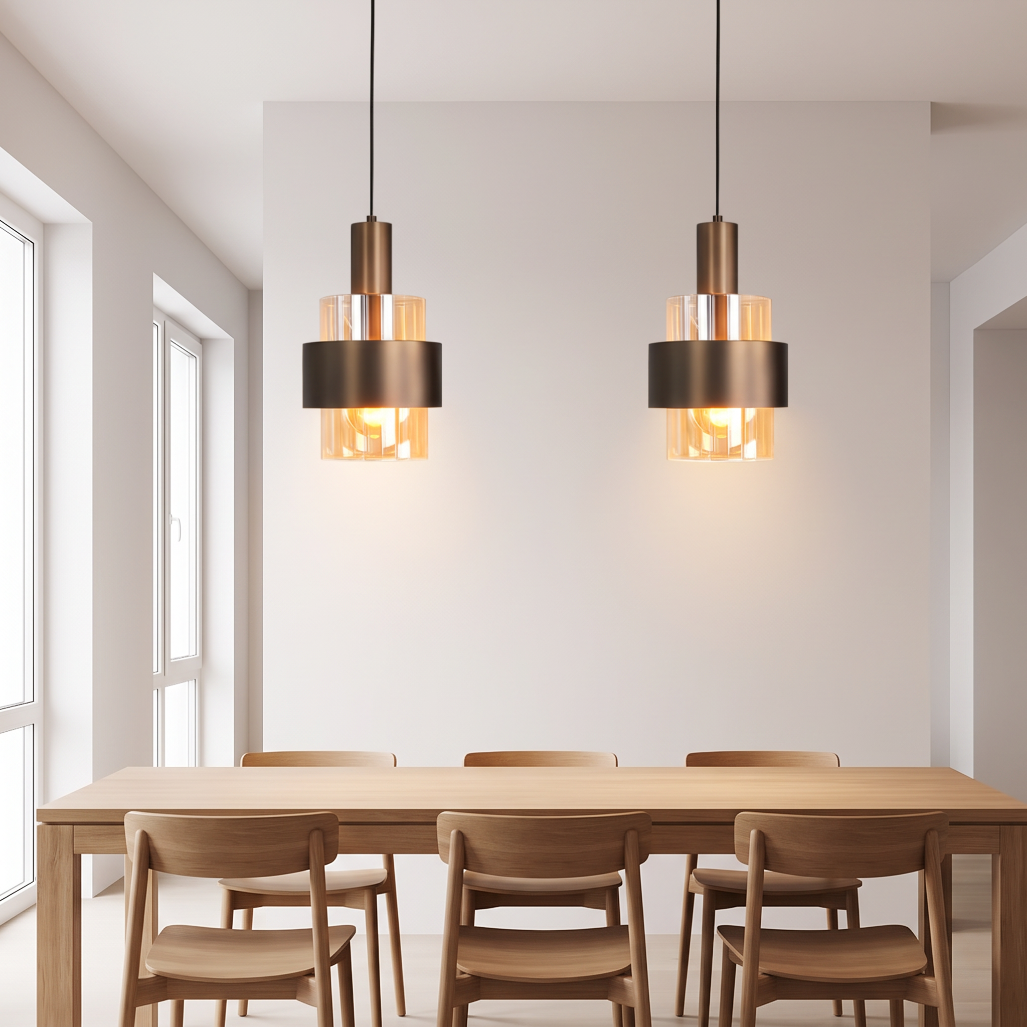 Nordic Glass Pendant Chandelier Set, pair above a dining room table