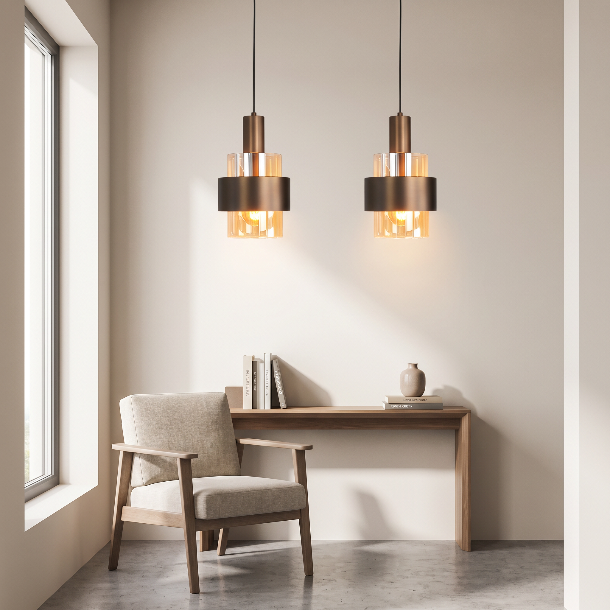 Nordic Glass Pendant Chandelier Set, pair above an entryway console