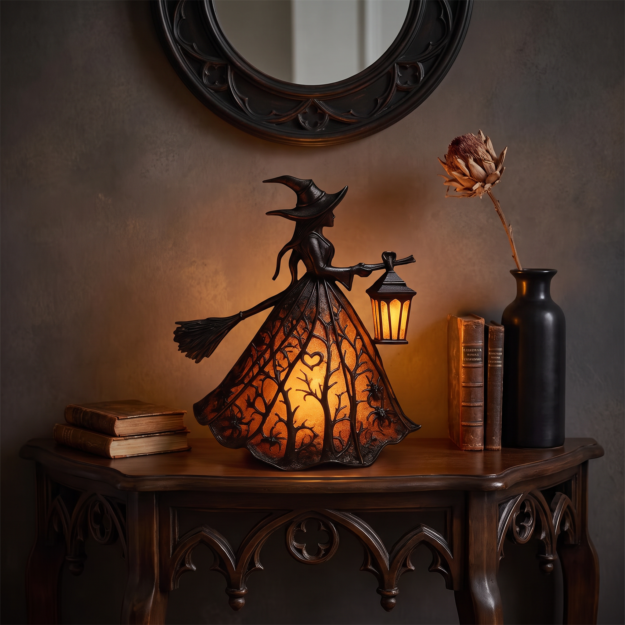 Gothic Witch Lantern Night Light, entryway console lifestyle scene