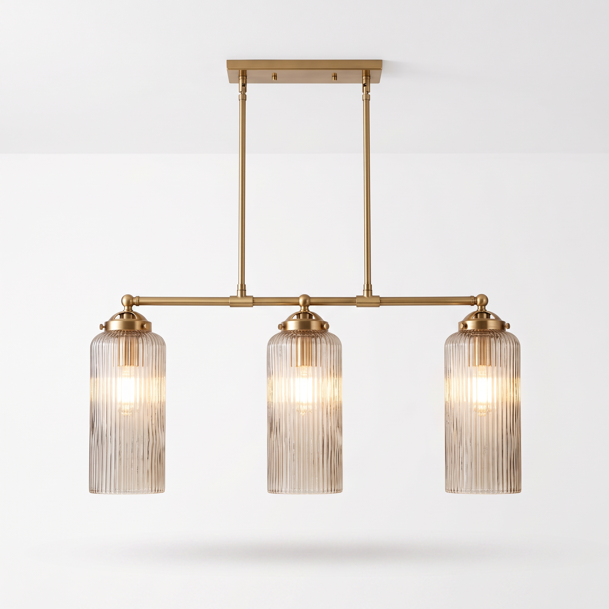 Ribbed Glass Linear Chandelier for Kitchen Island, white background hero