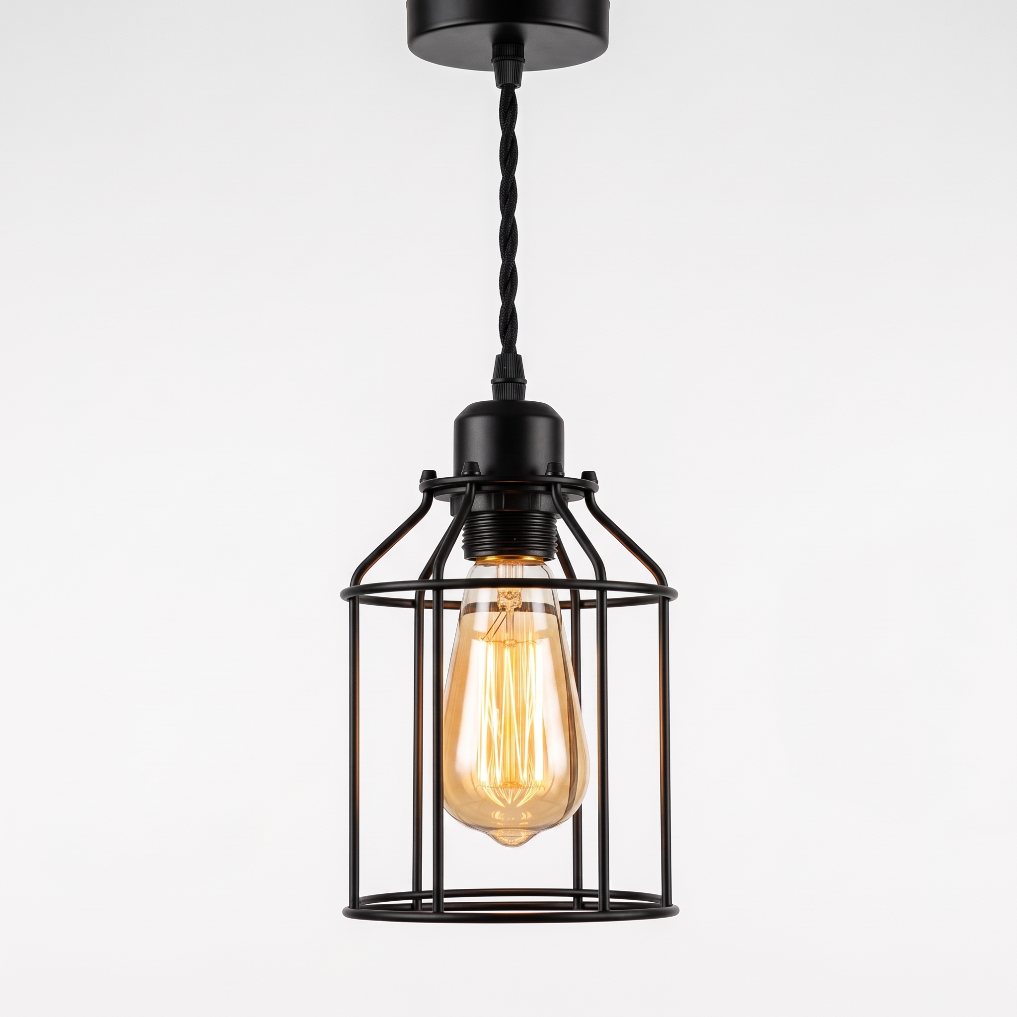 Industrial Cage Pendant Light for Kitchen Island & Bar, white background hero