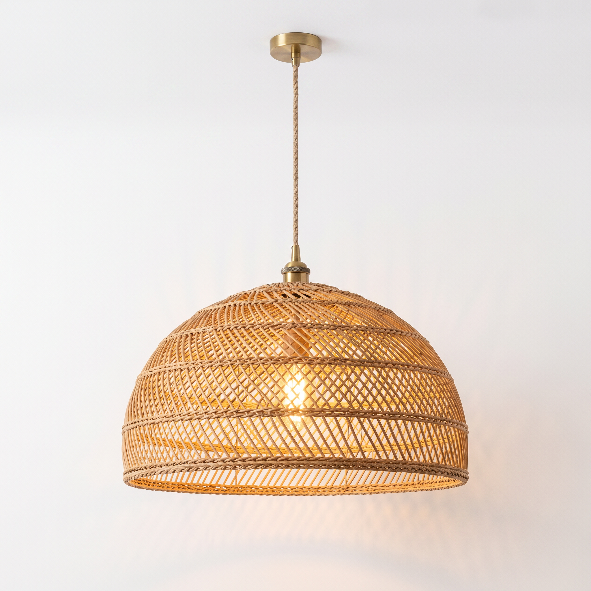 Rattan Dome Pendant Light for Dining Room & Living Room, white background hero