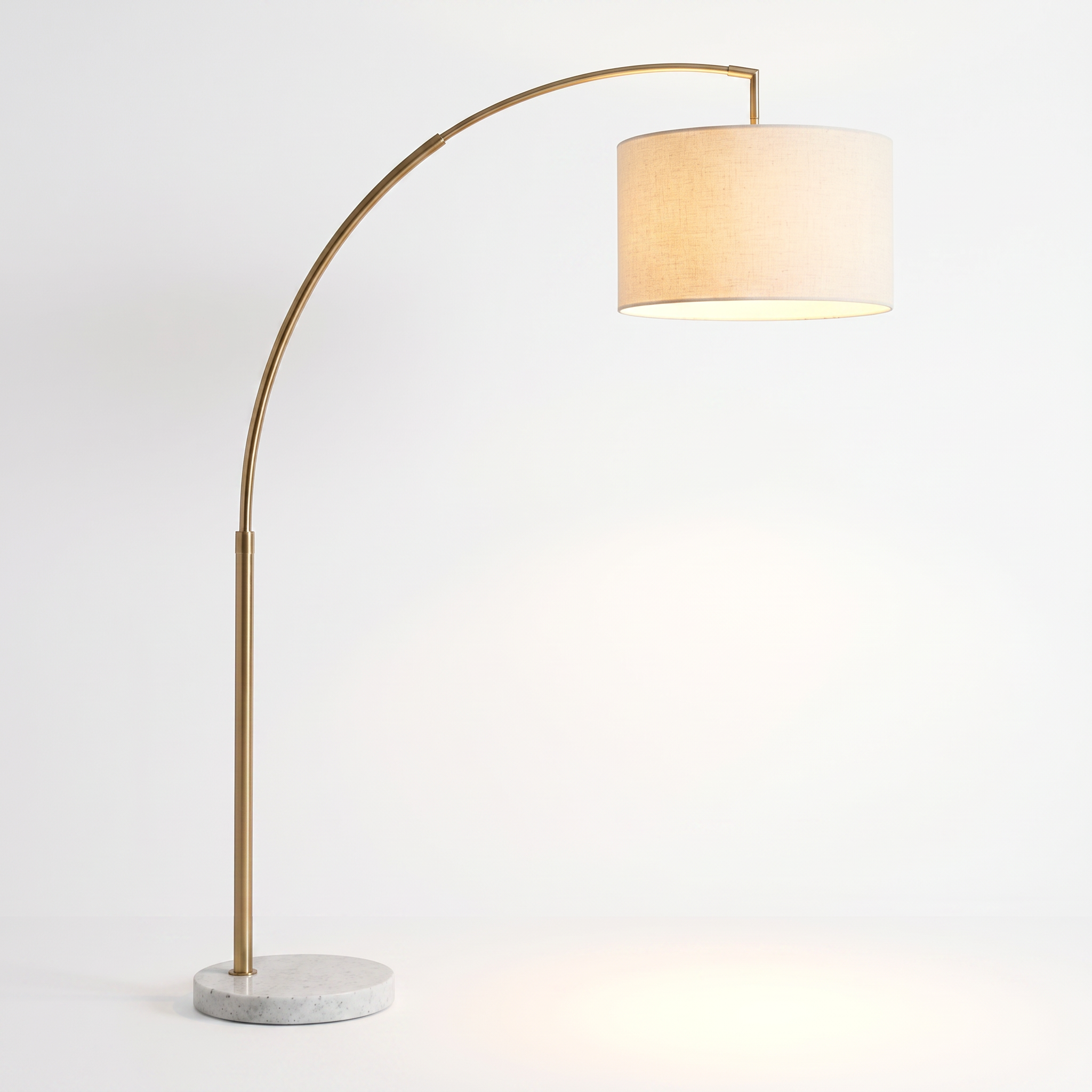 Arched Floor Lamp with Linen Shade, white background hero