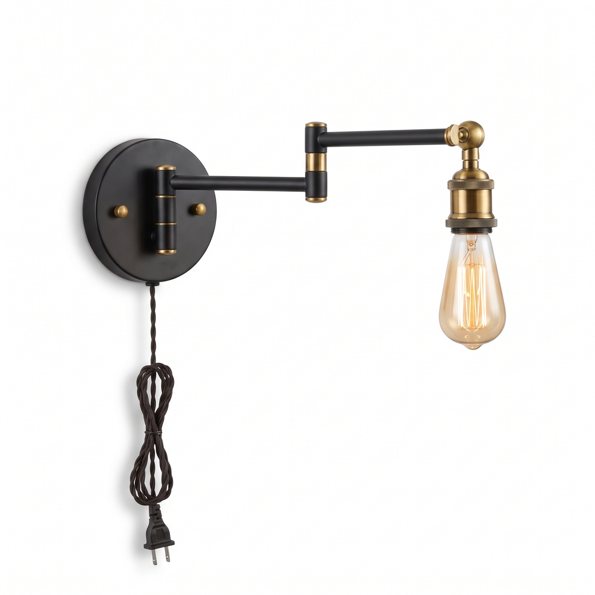 Plug-In Swing Arm Wall Lamp for Bedroom Reading, white background hero