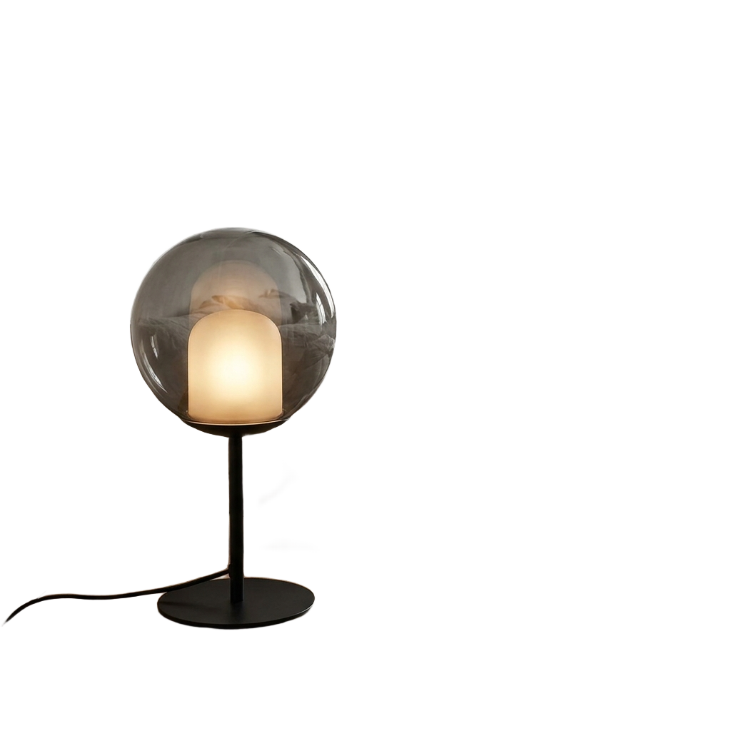 Smoked Glass Orb Table Lamp, white background hero