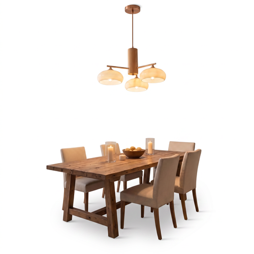 Copper Chandelier, Warm Luxury Evening Dining Room Light Fixture, Wood Beam Farmhouse Chandelier, Milk Glass Shades, 3 or 5-Light Rustic Elegant