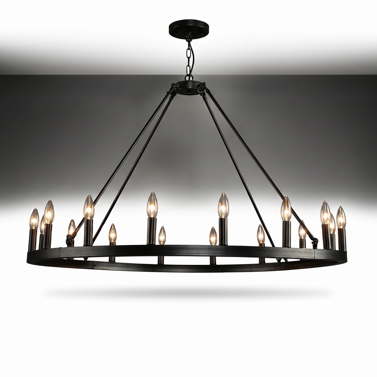 Designer Wagon Wheel Chandelier, white background hero