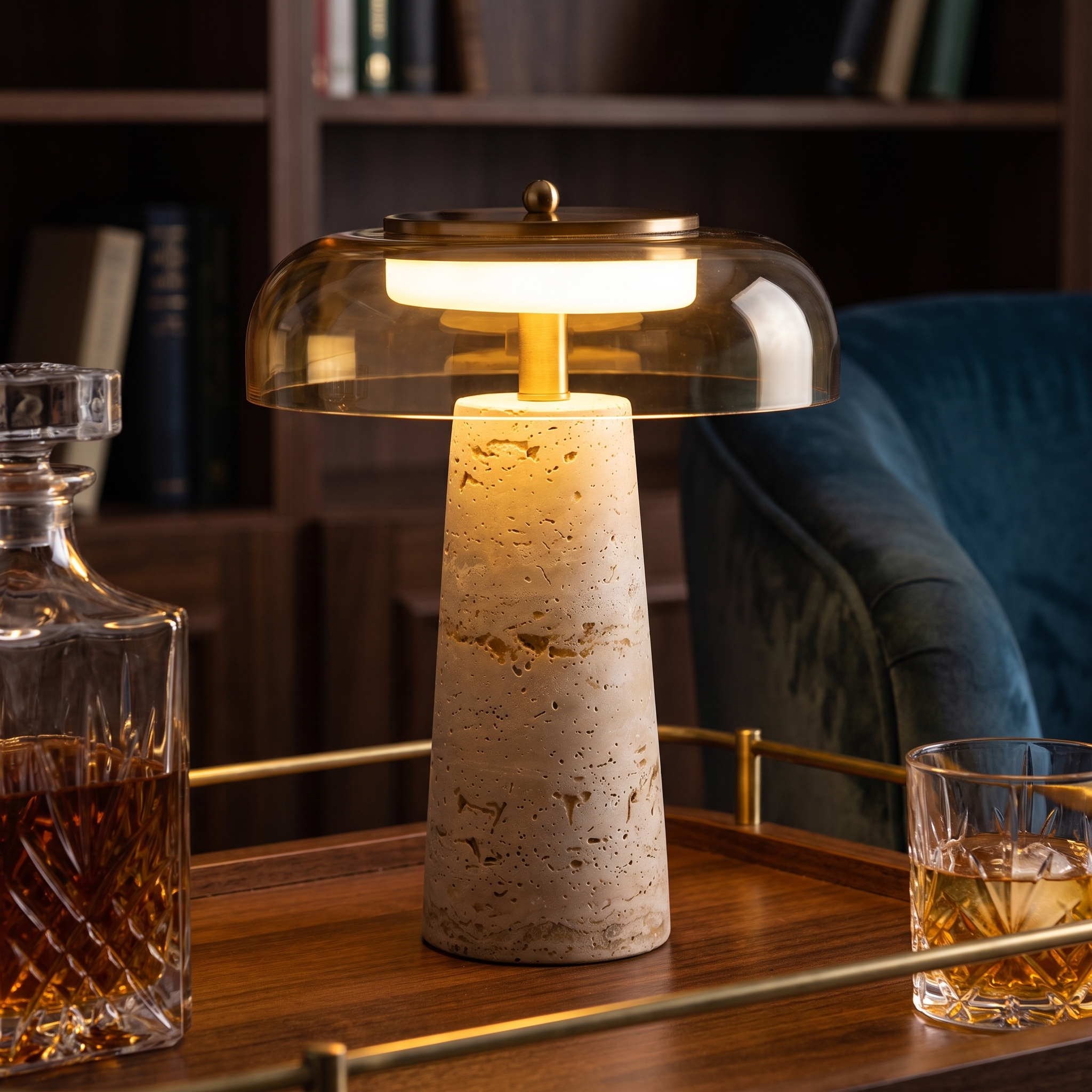 Mushroom Travertine Table Lamp