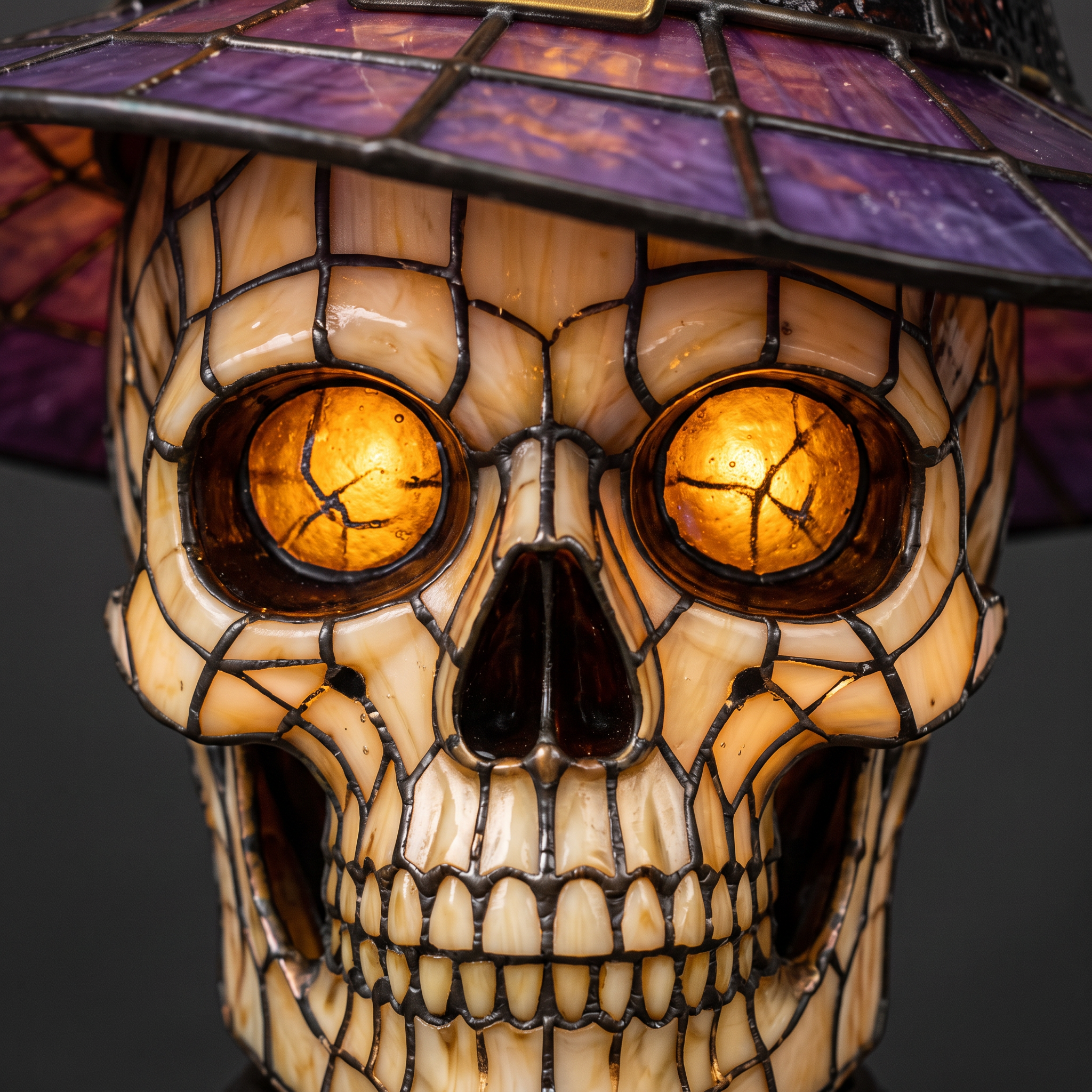 Skull Witch Hat Stained Glass Lamp - glass eye detail
