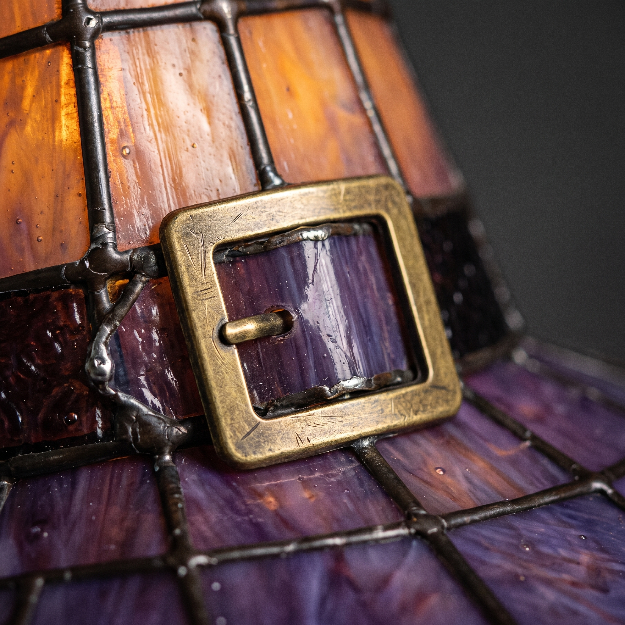 Skull Witch Hat Stained Glass Lamp - buckle detail
