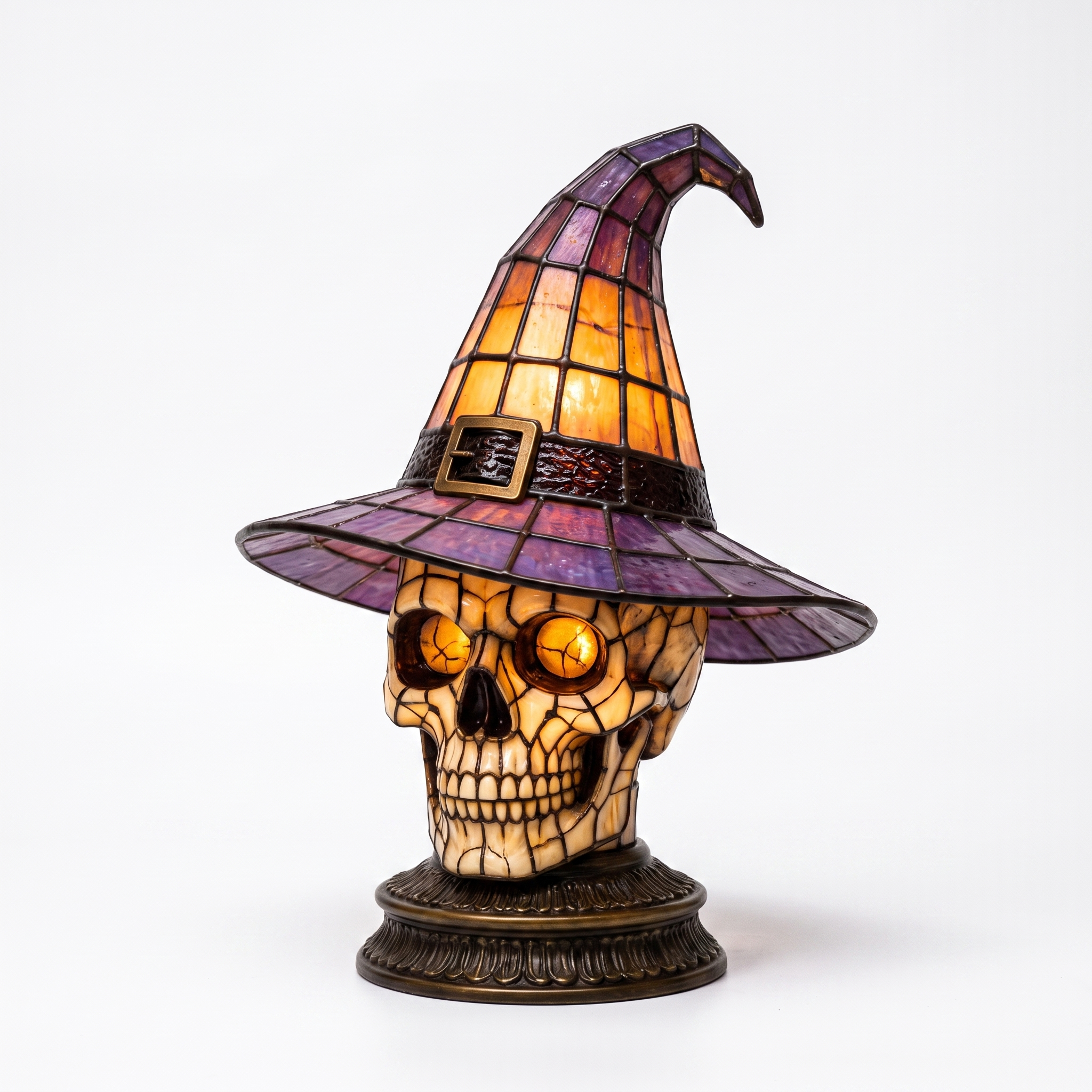 Skull Witch Hat Stained Glass Lamp - alternate angle