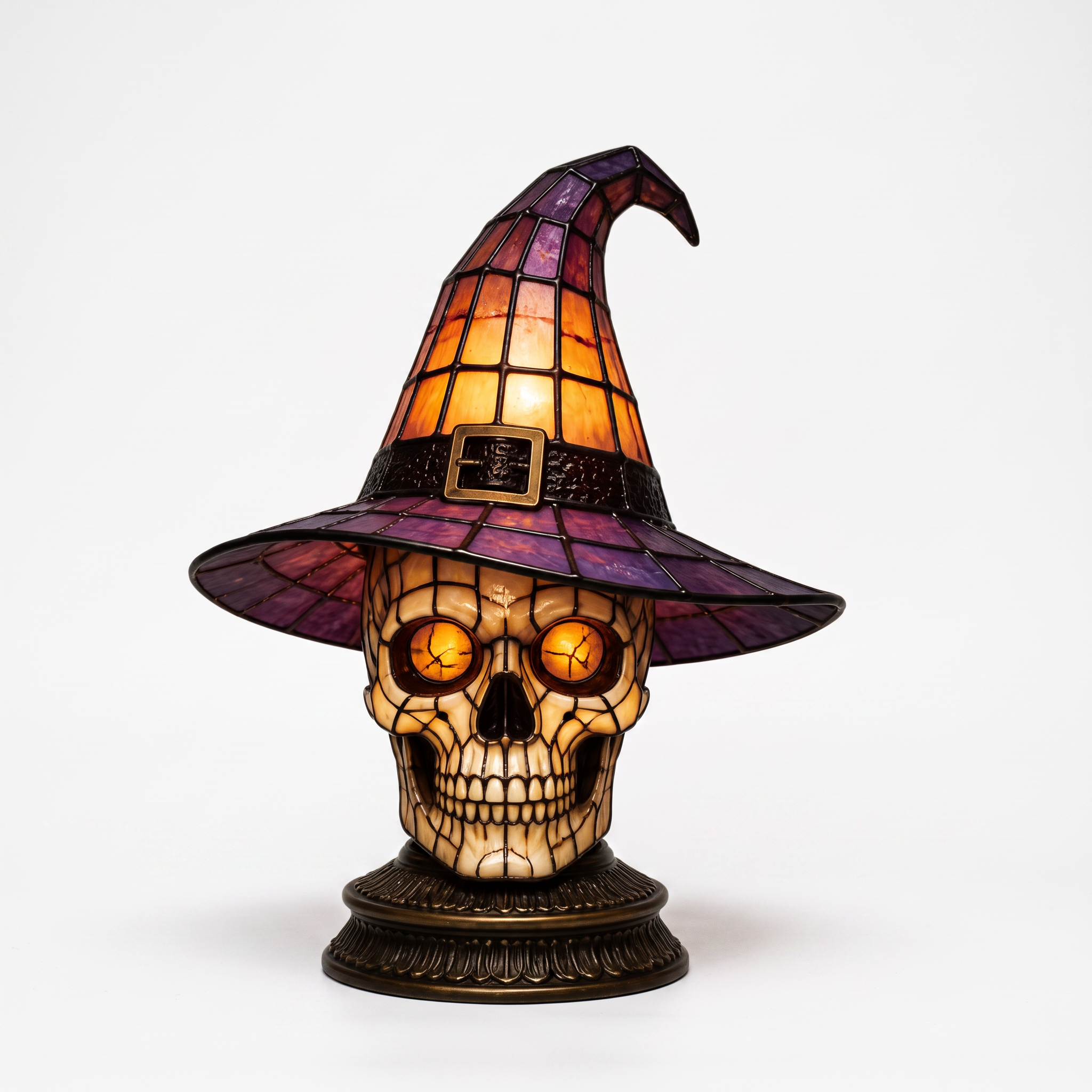 Skull Witch Hat Stained Glass Lamp - white background hero