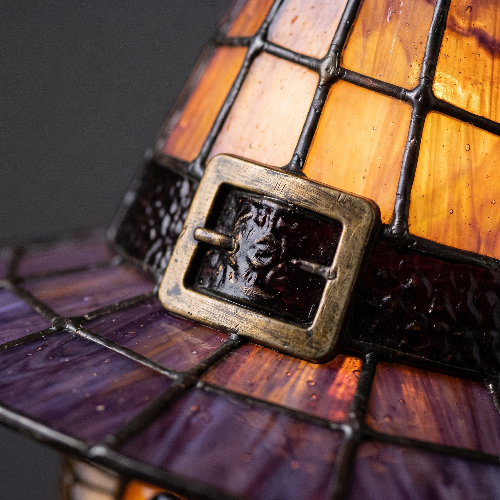 Owl Witch Hat Stained Glass Lamp - buckle detail