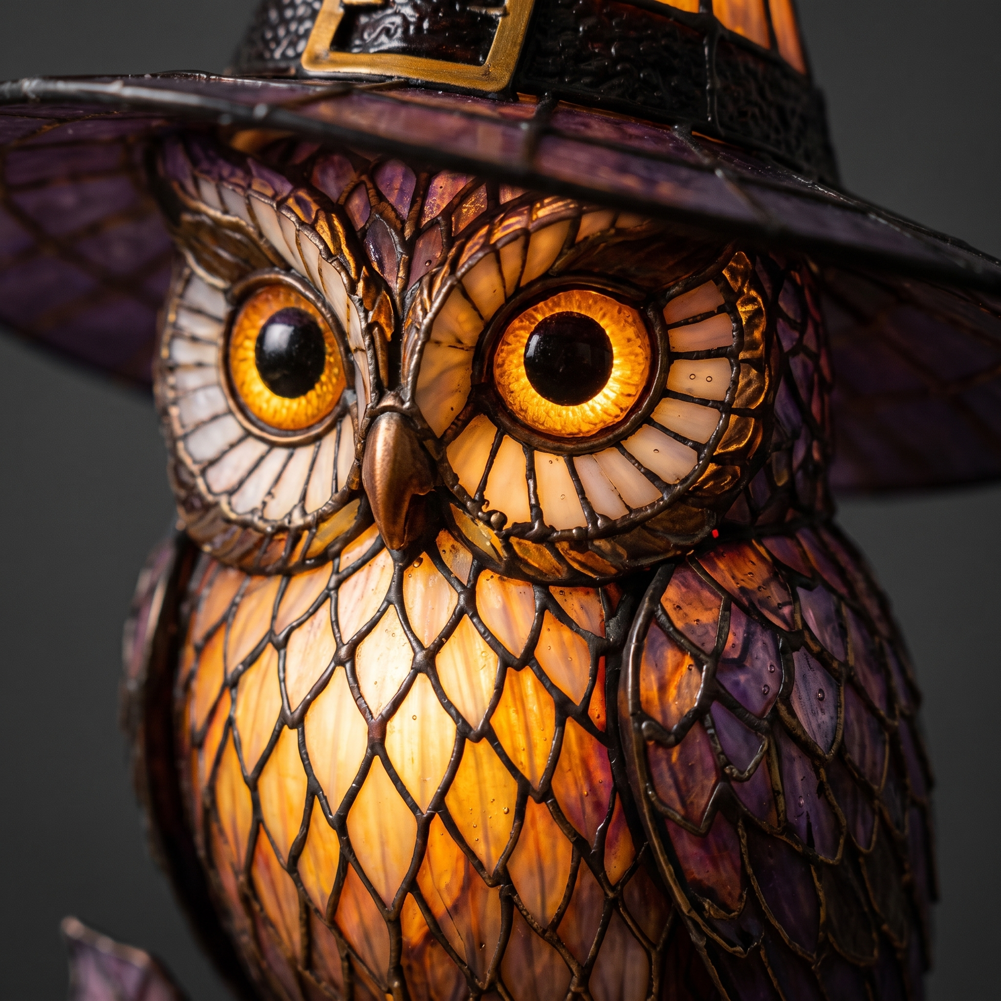 Owl Witch Hat Stained Glass Lamp - eye detail