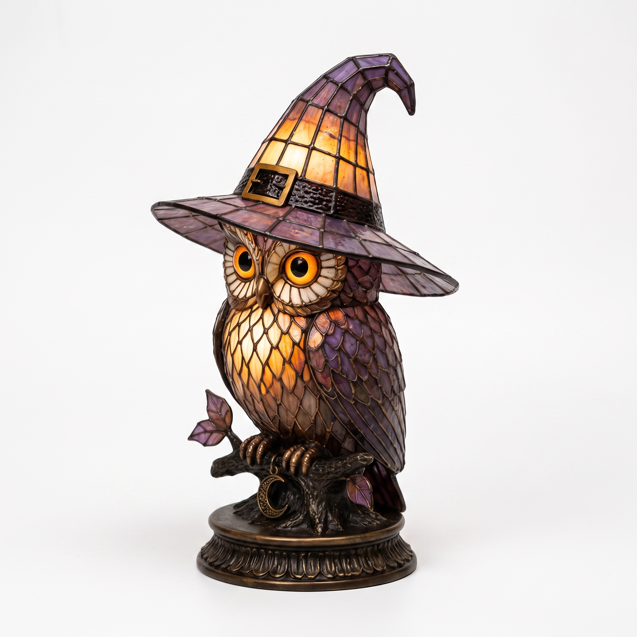 Owl Witch Hat Stained Glass Lamp - alternate angle