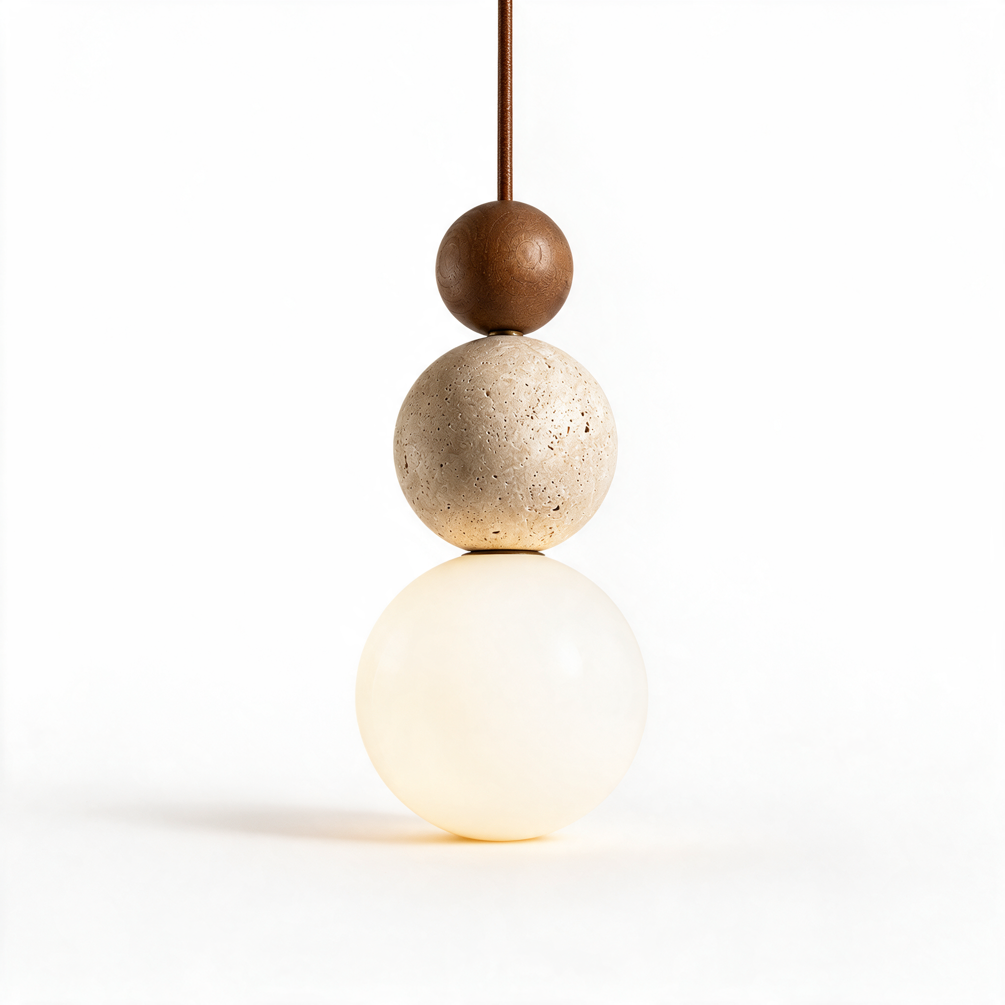 AIR HAVEN Travertine Wood Pendant Light - white studio hero