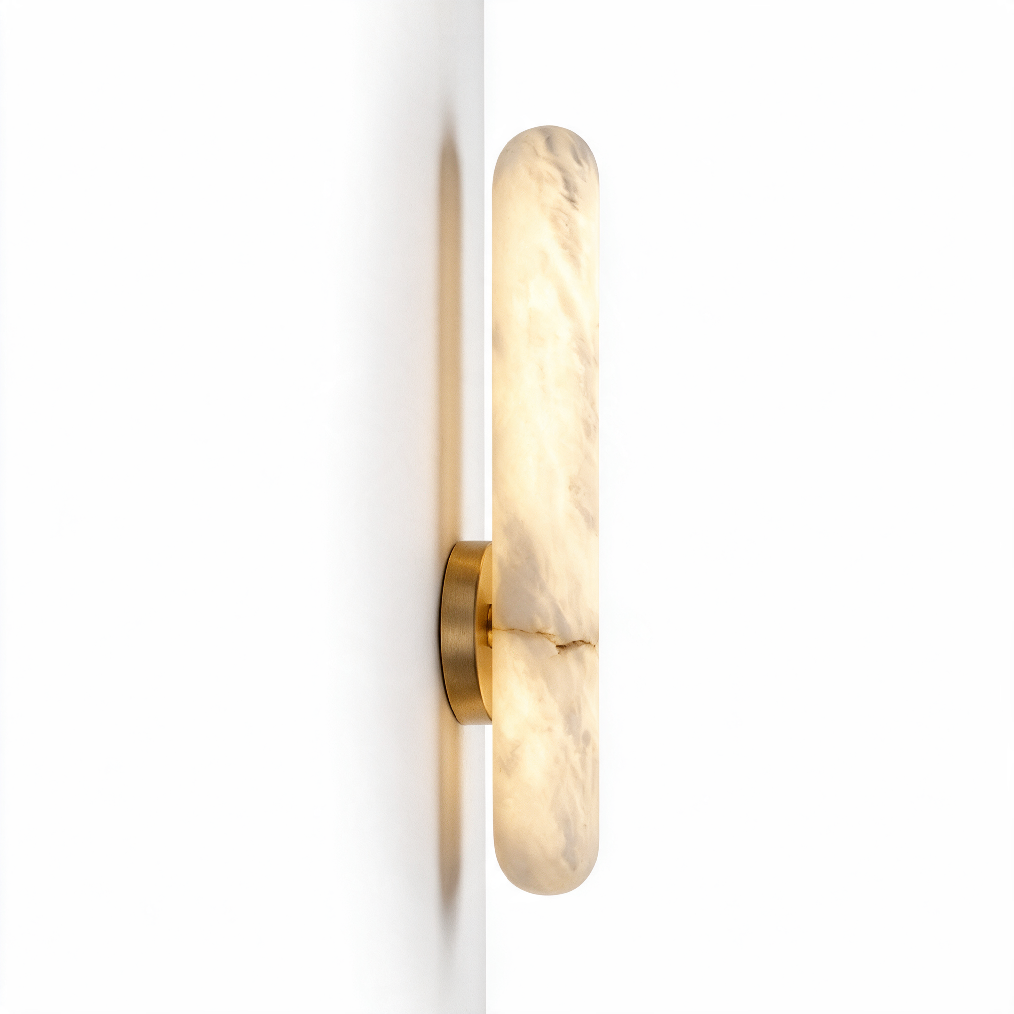 AIR HAVEN Slim Alabaster Copper Sconce - side profile elevation showing wall projection