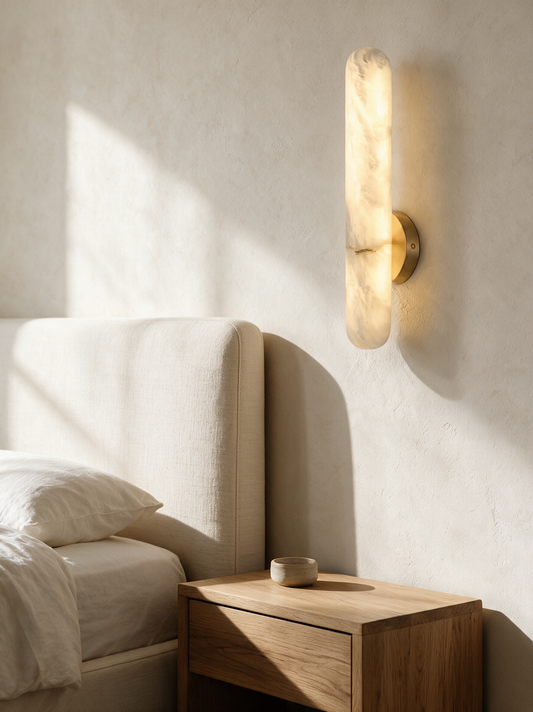 AIR HAVEN Slim Alabaster Copper Sconce - signature bedroom lifestyle