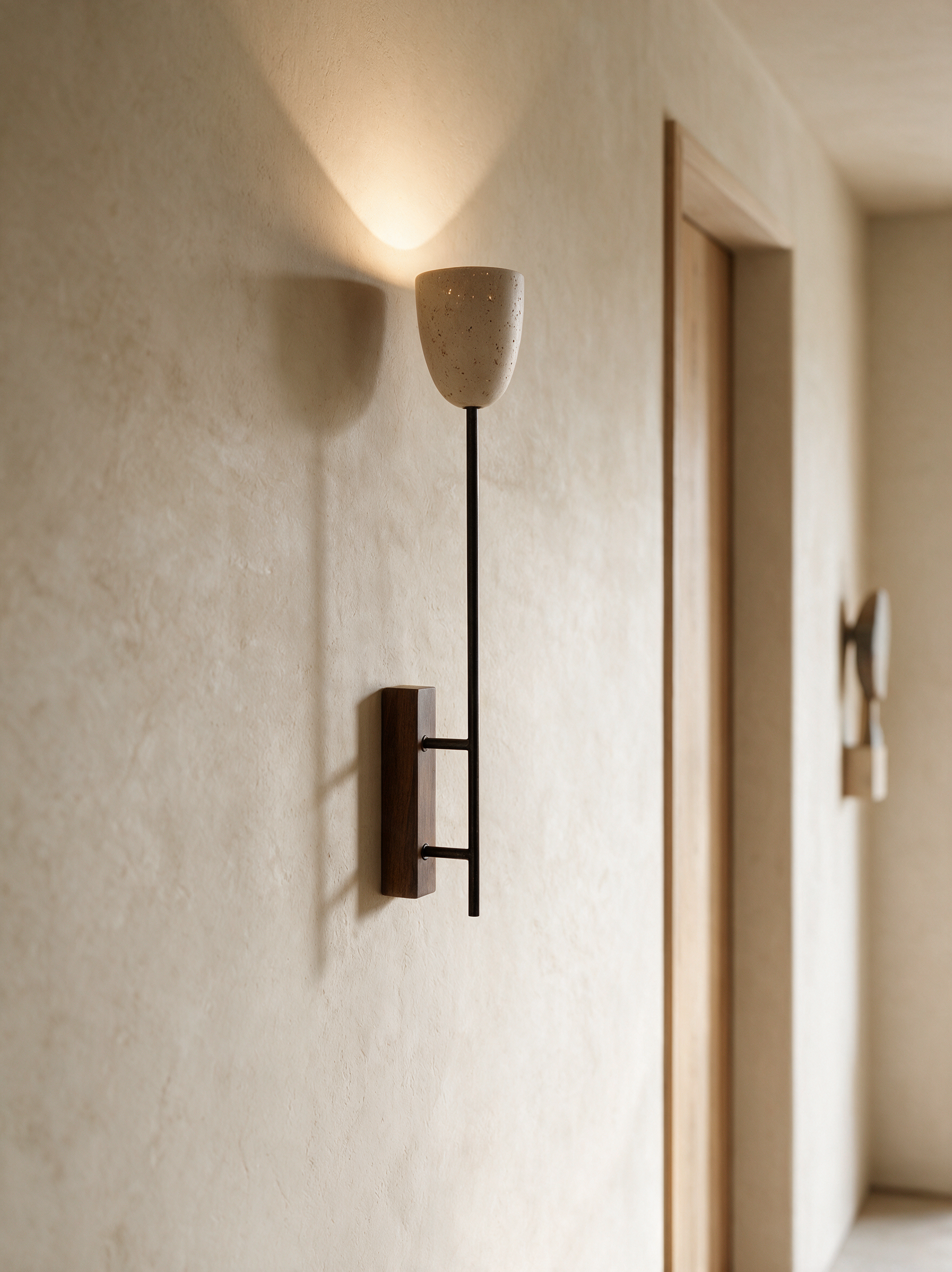 AIR HAVEN Slim Travertine Wall Sconce - signature hallway lifestyle