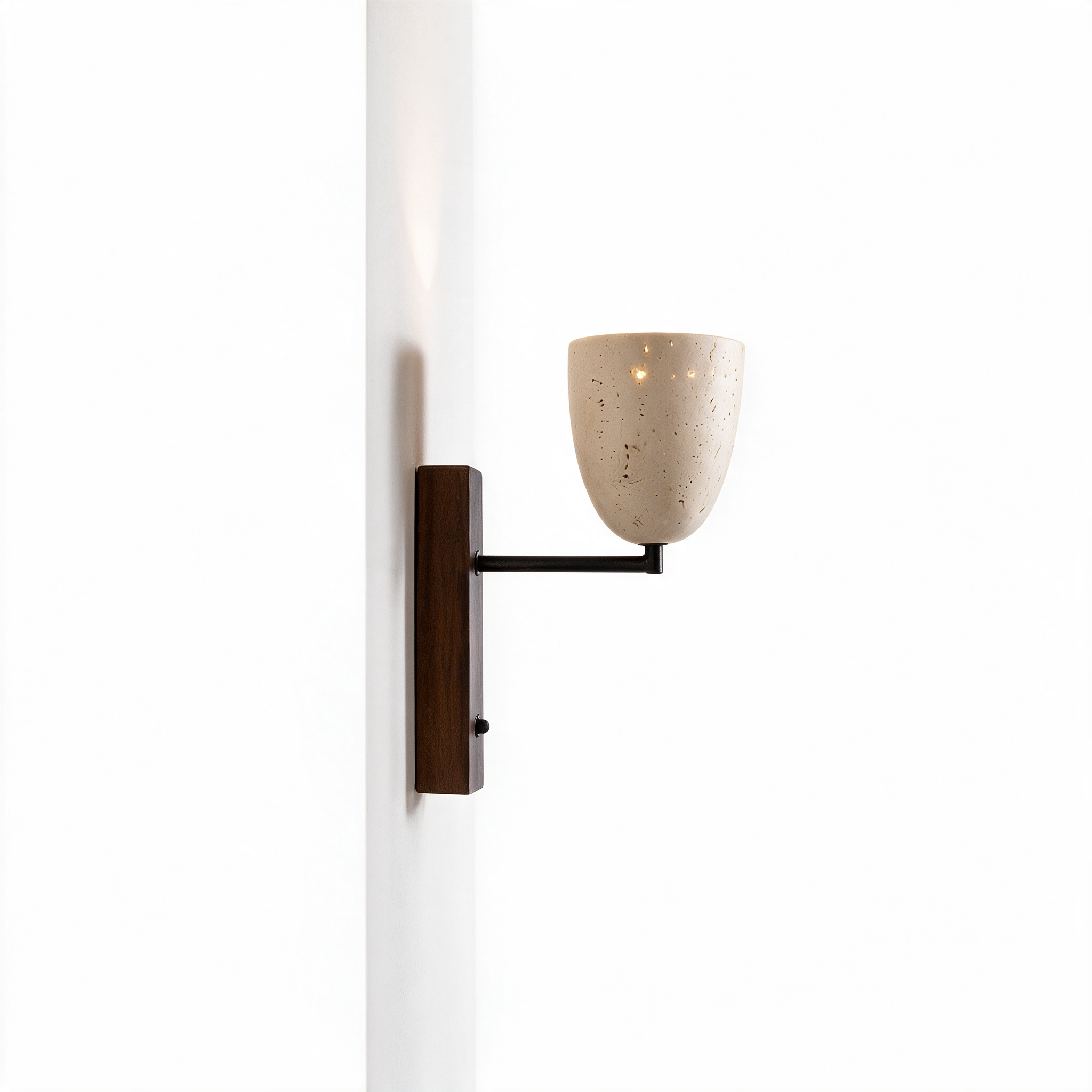 AIR HAVEN Slim Travertine Wall Sconce - side profile elevation showing wall projection