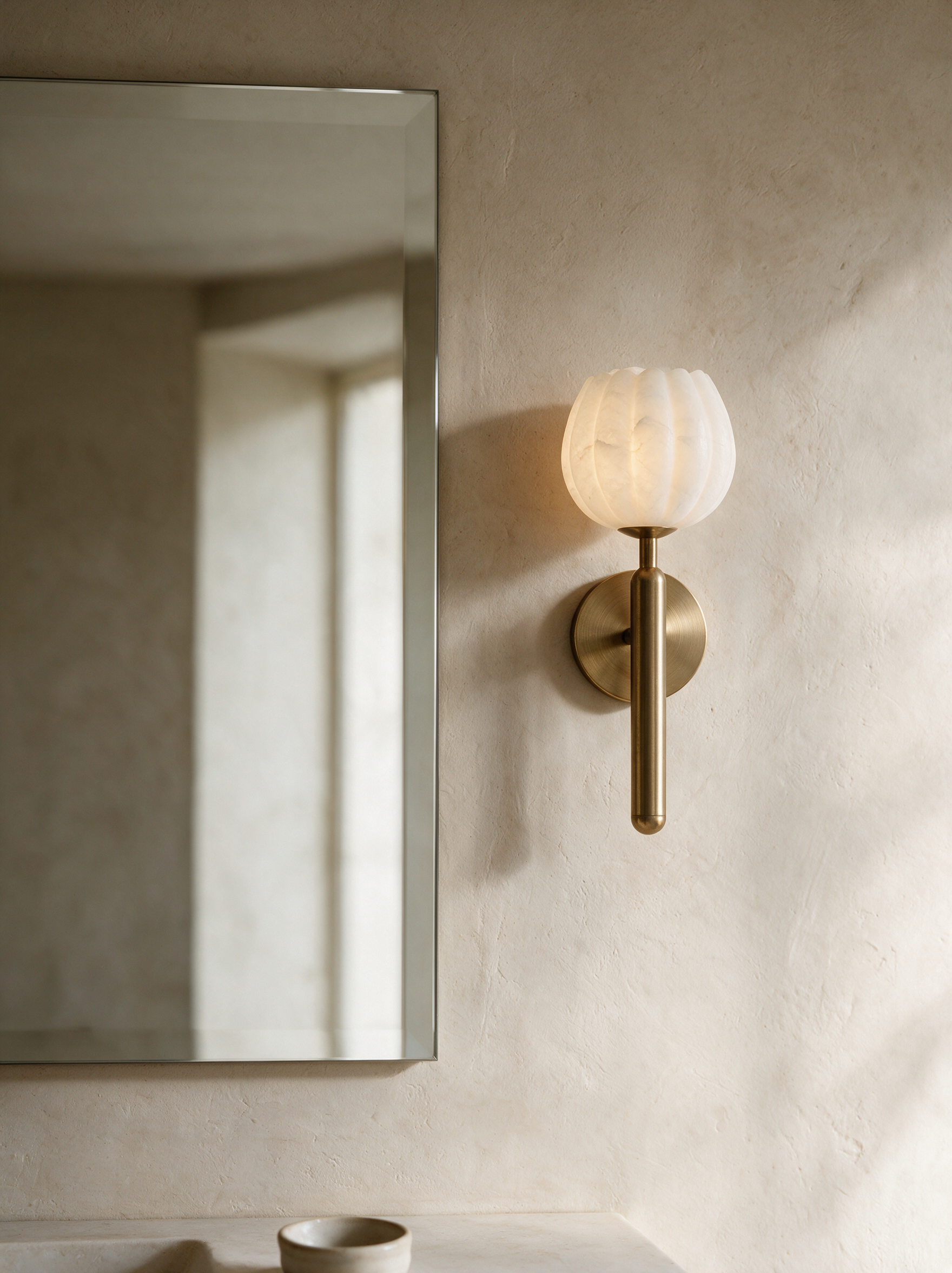 AIR HAVEN Sculptural Alabaster Copper Sconce - signature lifestyle bathroom vanity