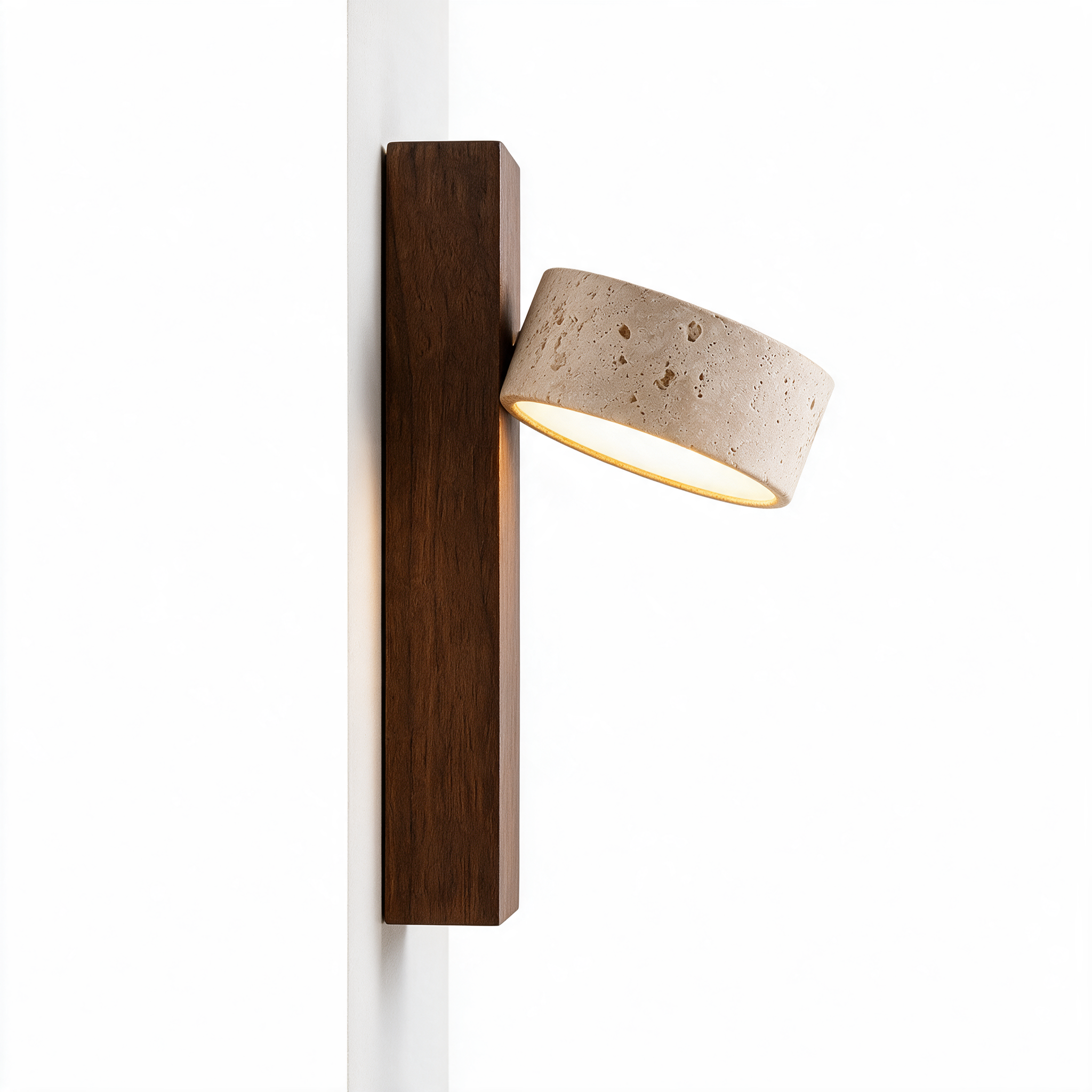 AIR HAVEN Travertine Walnut Wall Sconce - side profile elevation
