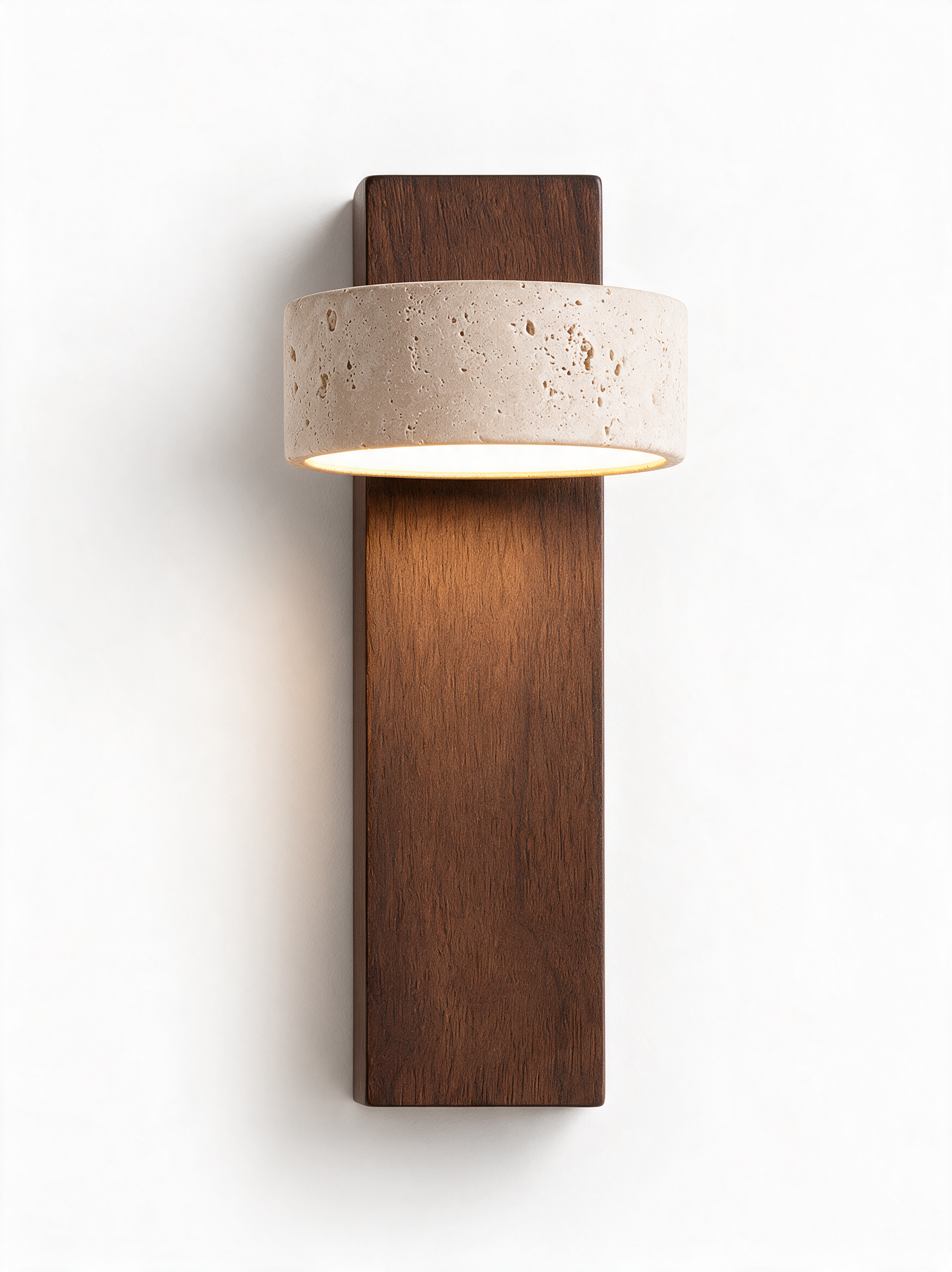 AIR HAVEN Travertine Walnut Wall Sconce - white background hero