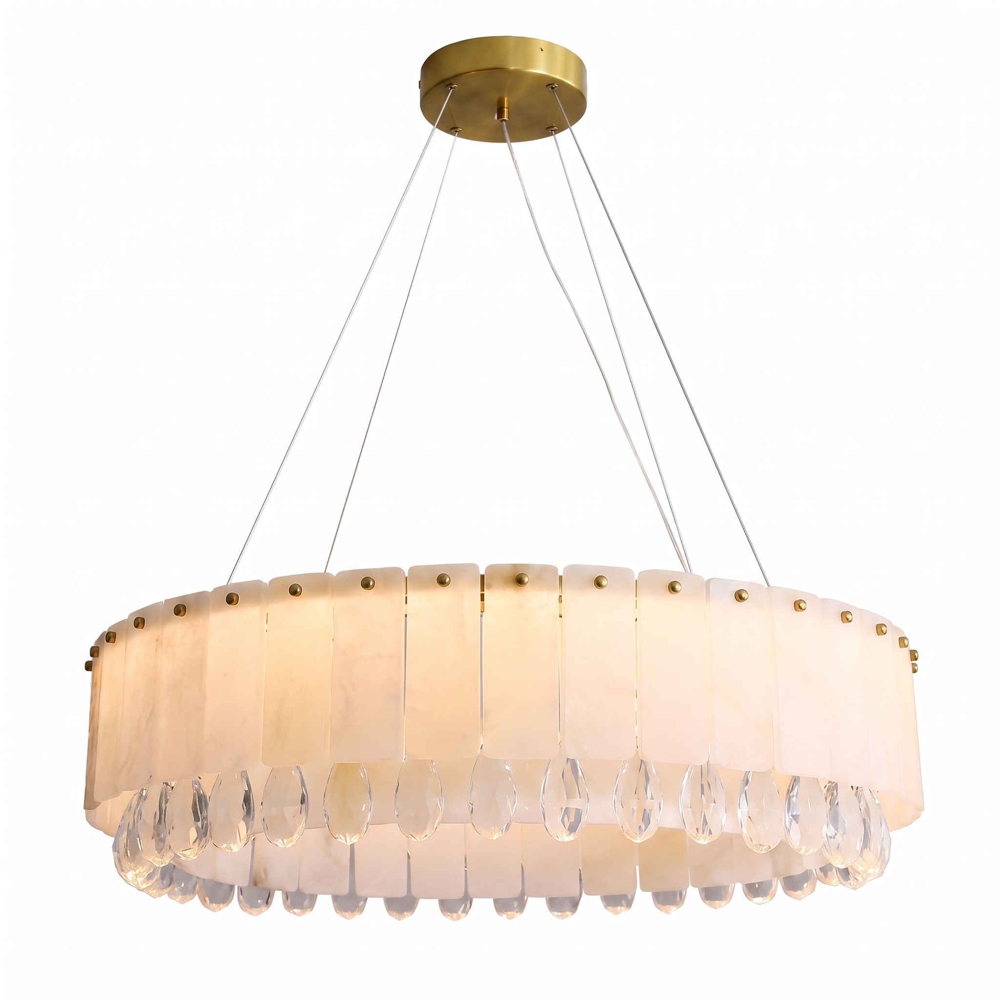 AIR HAVEN Alabaster Crystal Round Chandelier - three-quarter studio view