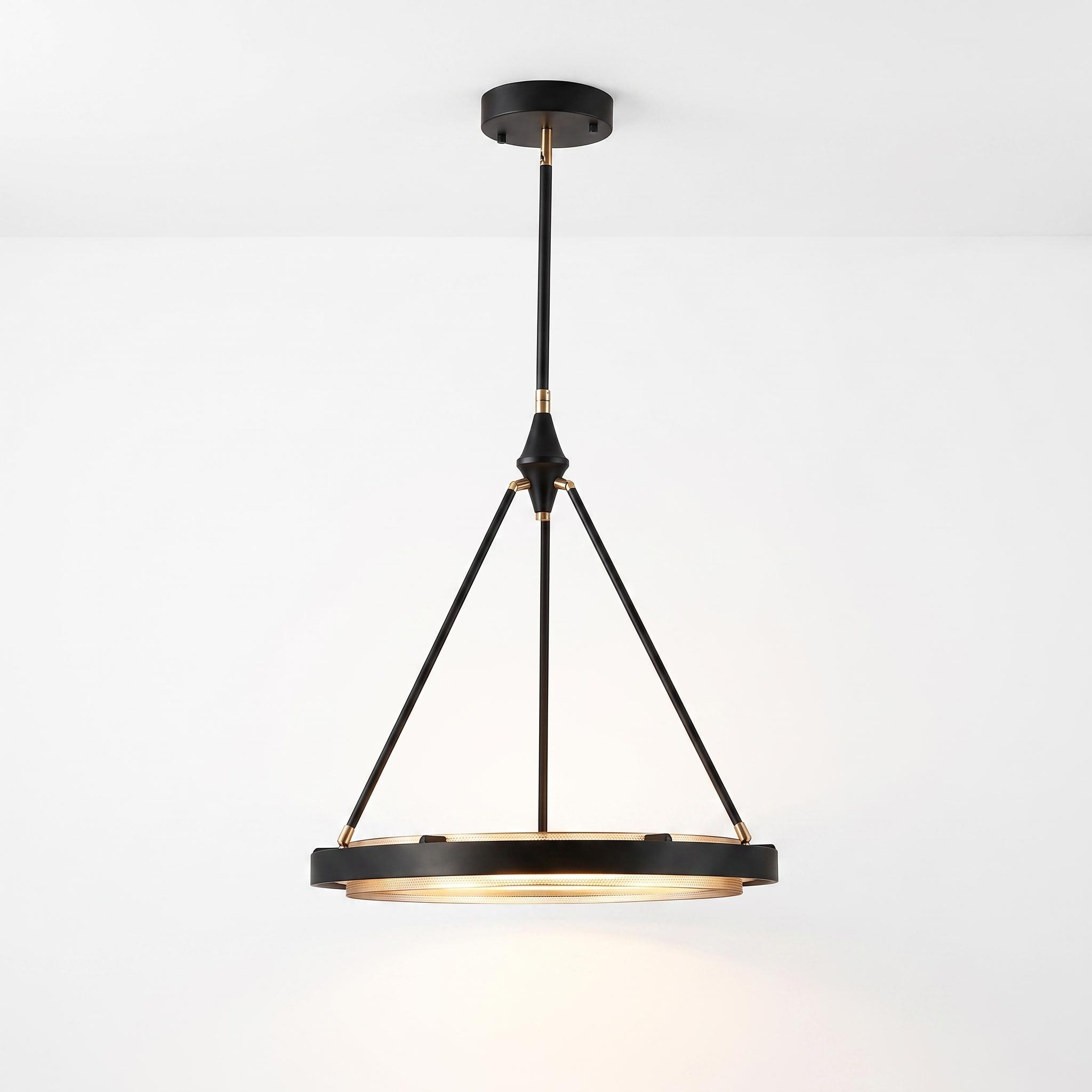 AIR HAVEN Two-Ring LED Pendant 24in Gold - Three-Quarter Studio View