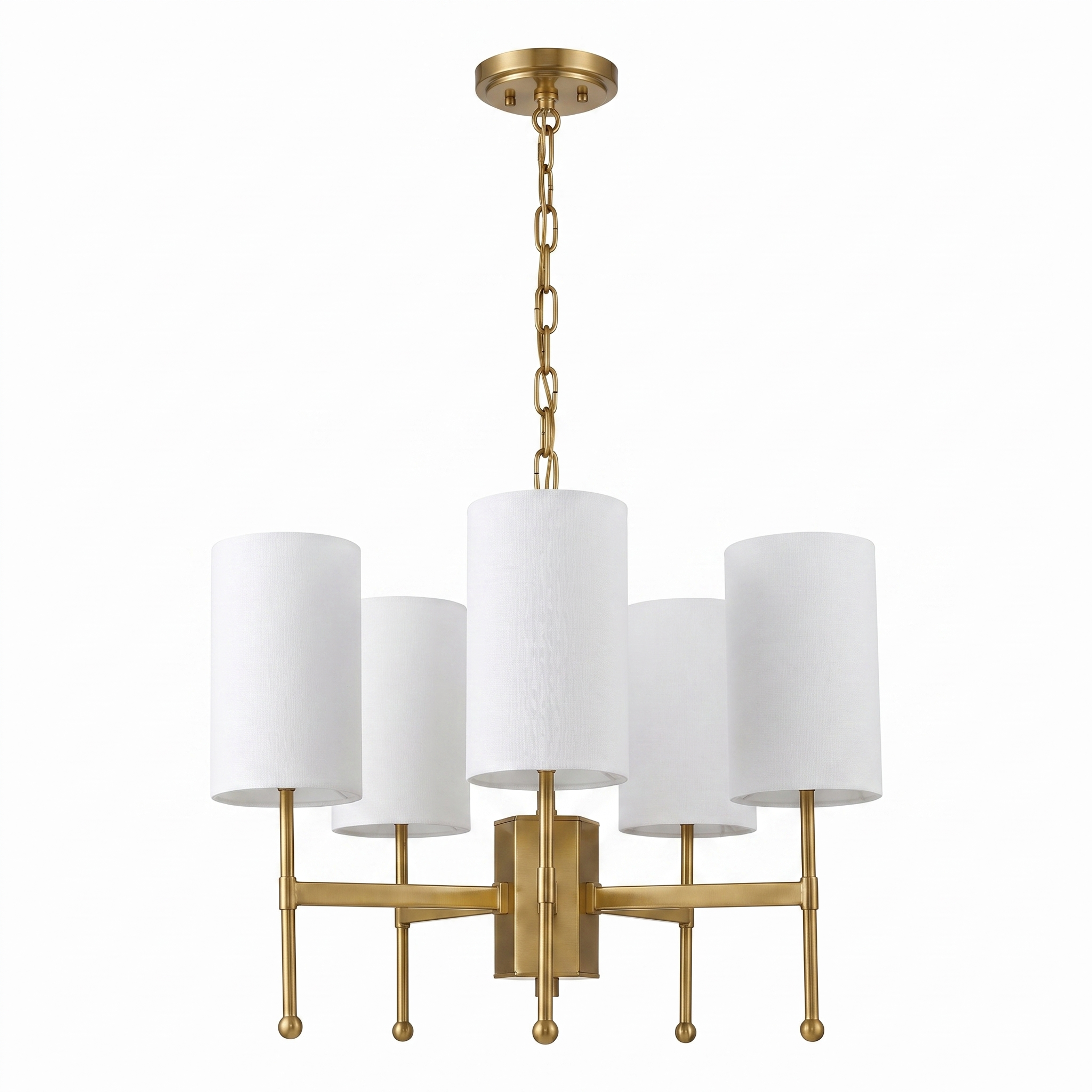 AIR HAVEN Brass Fabric Shade Chandelier 5-Head - Front Elevation