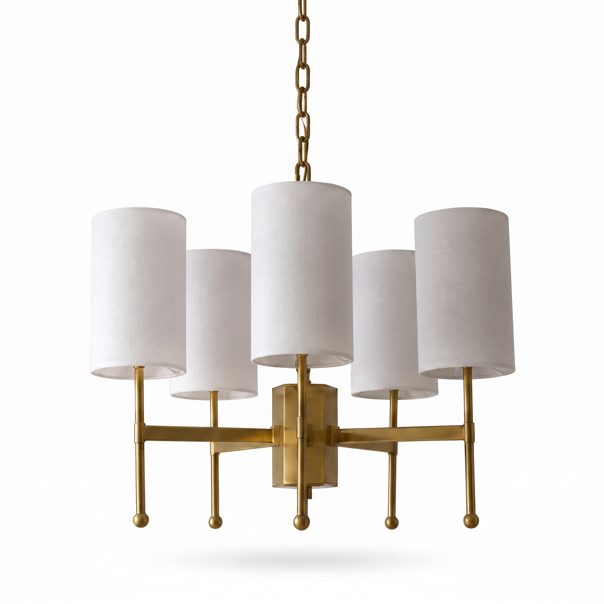 AIR HAVEN Brass Fabric Shade Chandelier 5-Head - White Background Hero