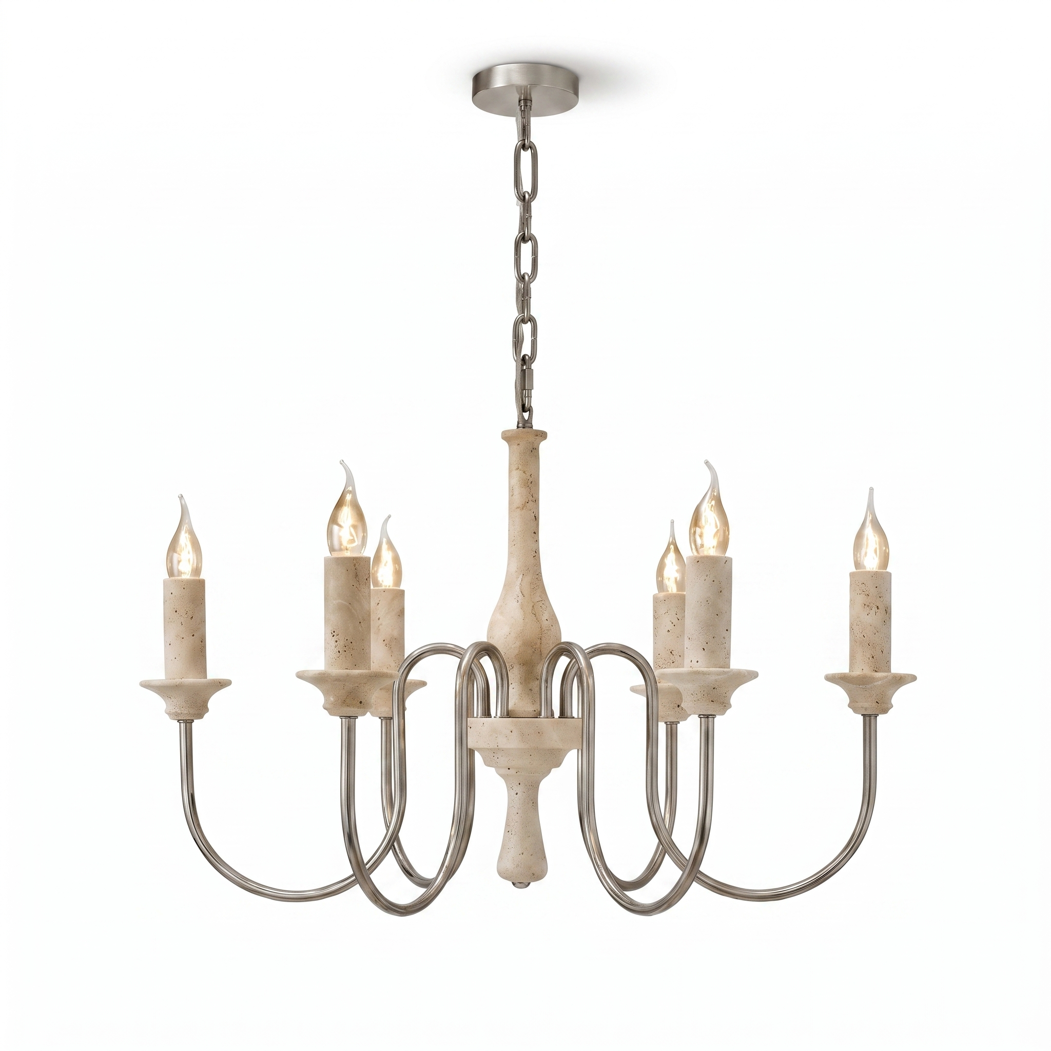 AIR HAVEN Travertine Candle Chandelier 6-Light - White Background Hero