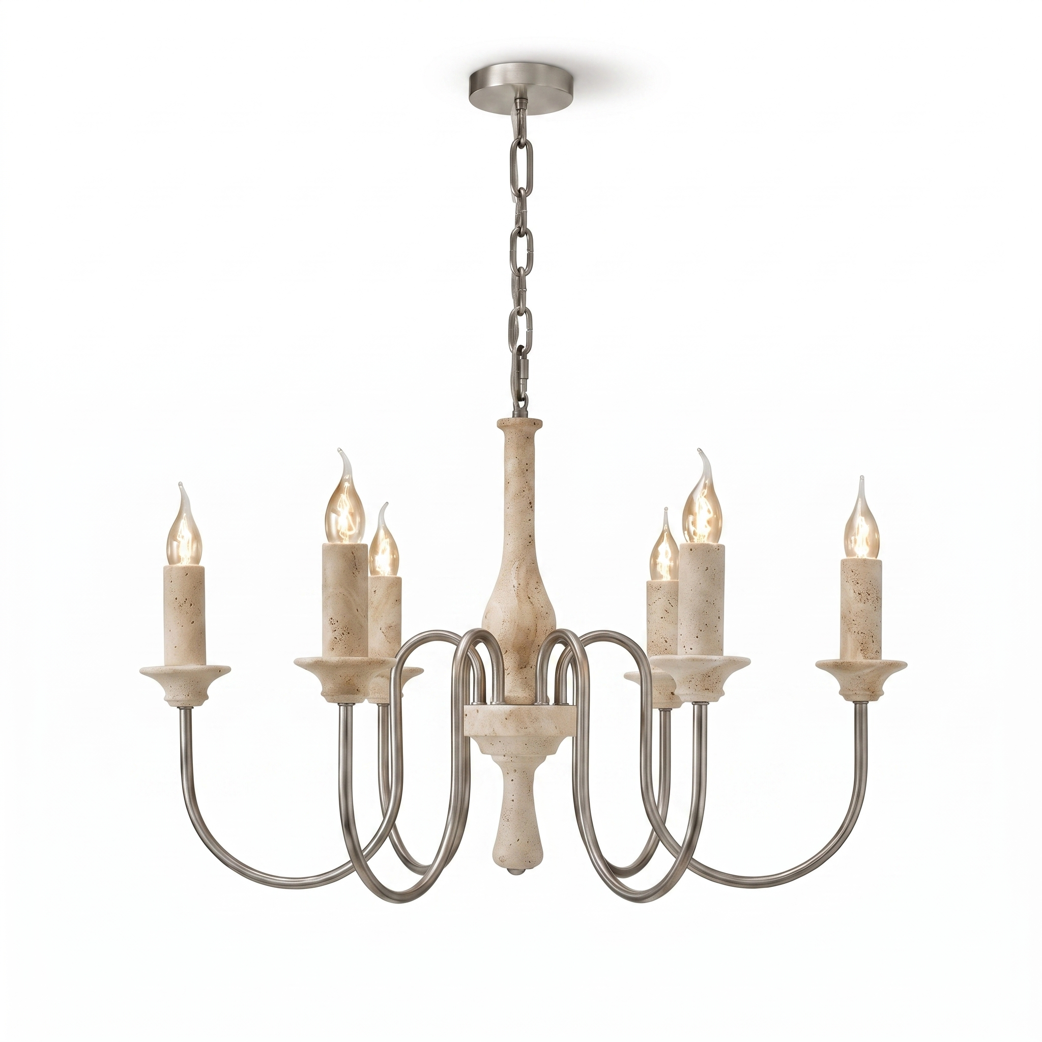 AIR HAVEN Travertine Candle Chandelier 6-Light - Three-Quarter Studio View